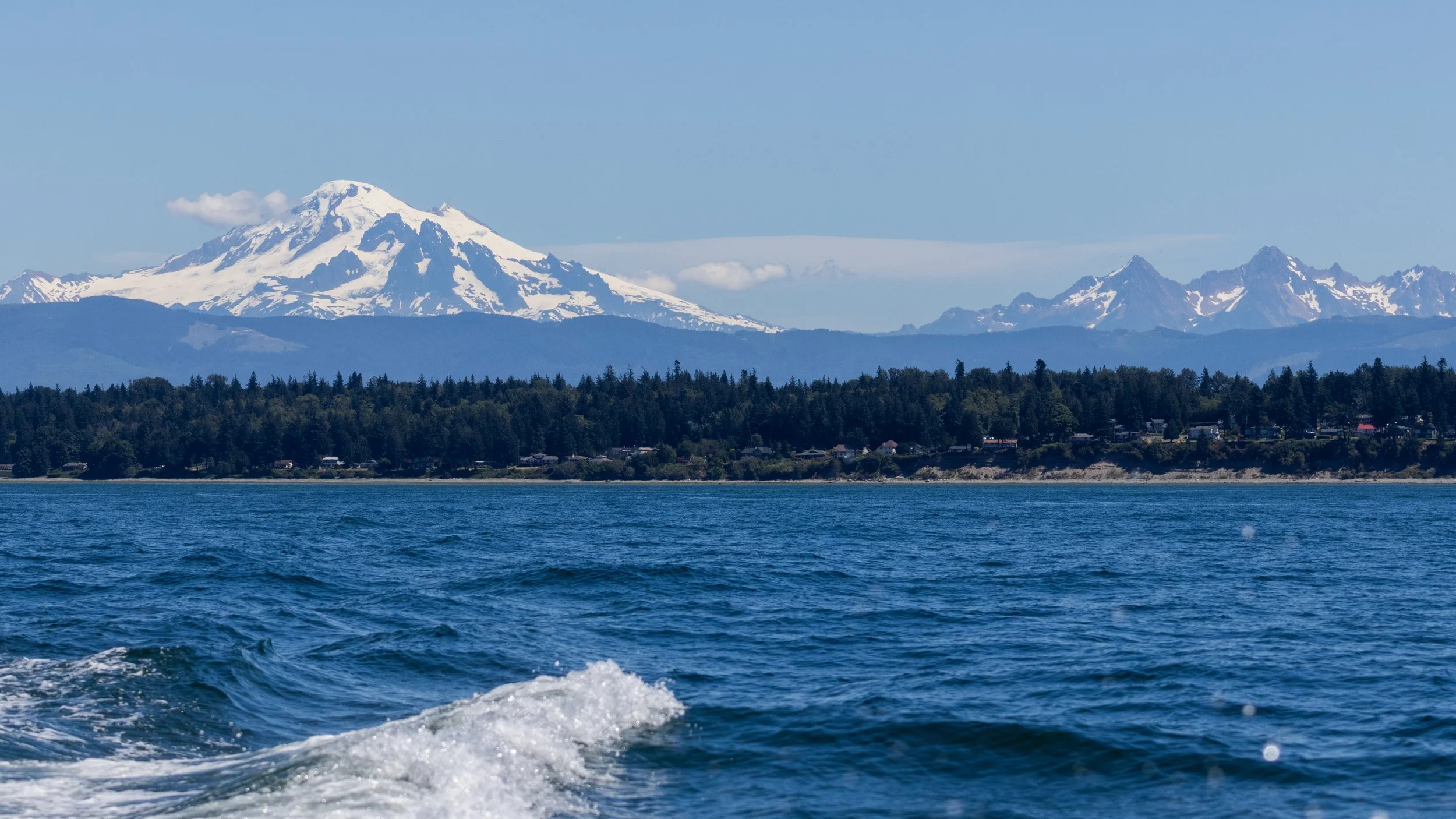 Mount Baker seen from the water off Lummi Island.
