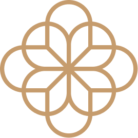 Elegant geometric gold flower design on black background.