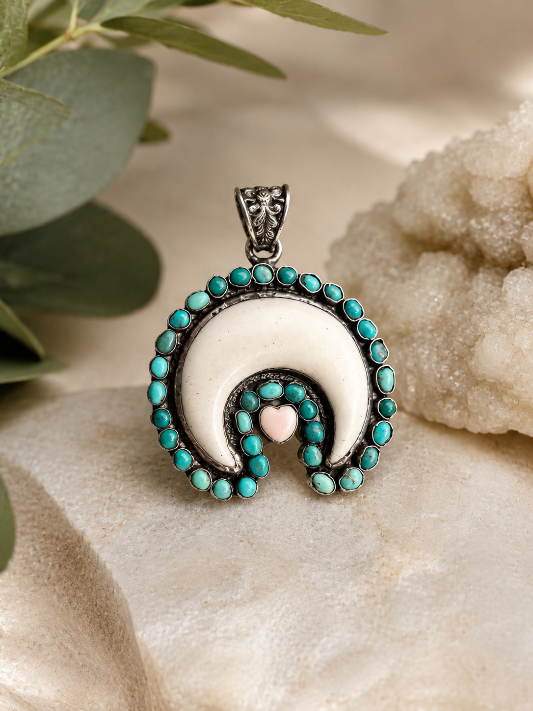 Naja with Turquoise and Pink Conch Pendant