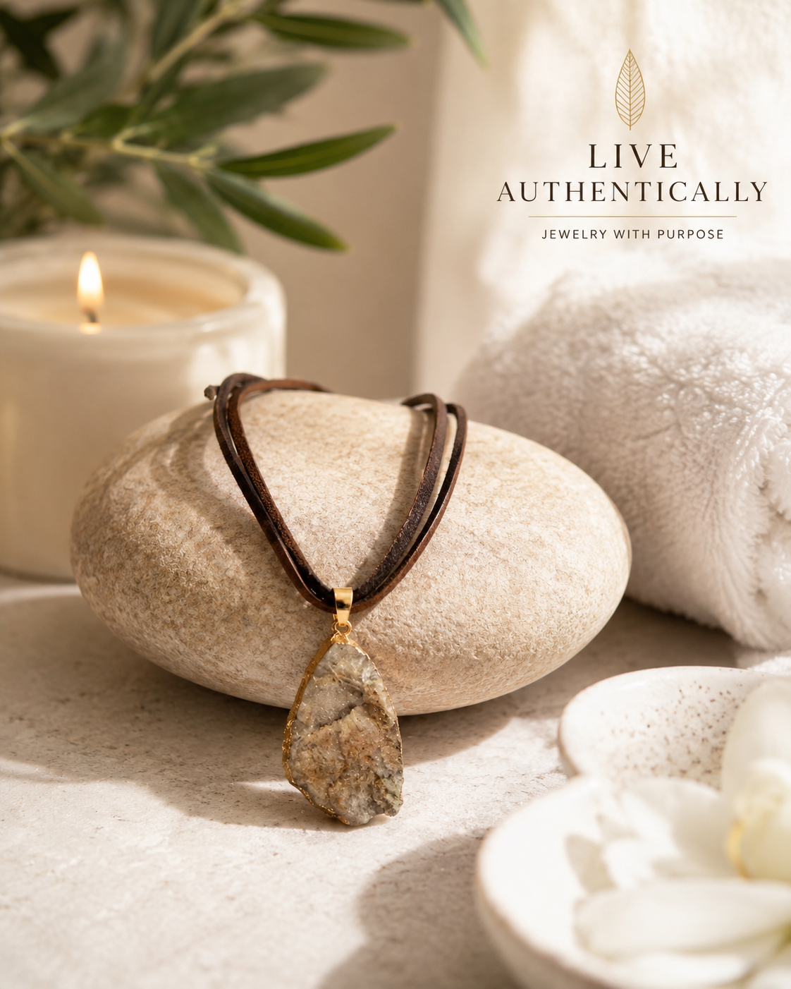 Druzy Gold Leather Necklace