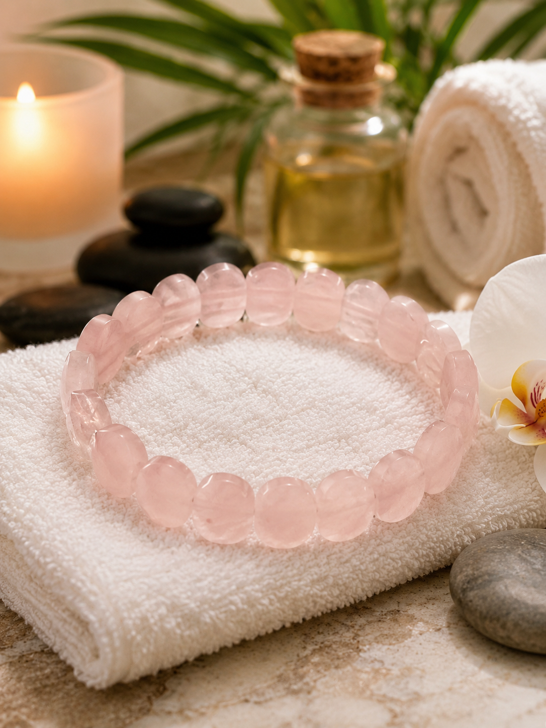 Rose Quartz Bracelet Imprinted Frequencies for Relationship and Prosperity