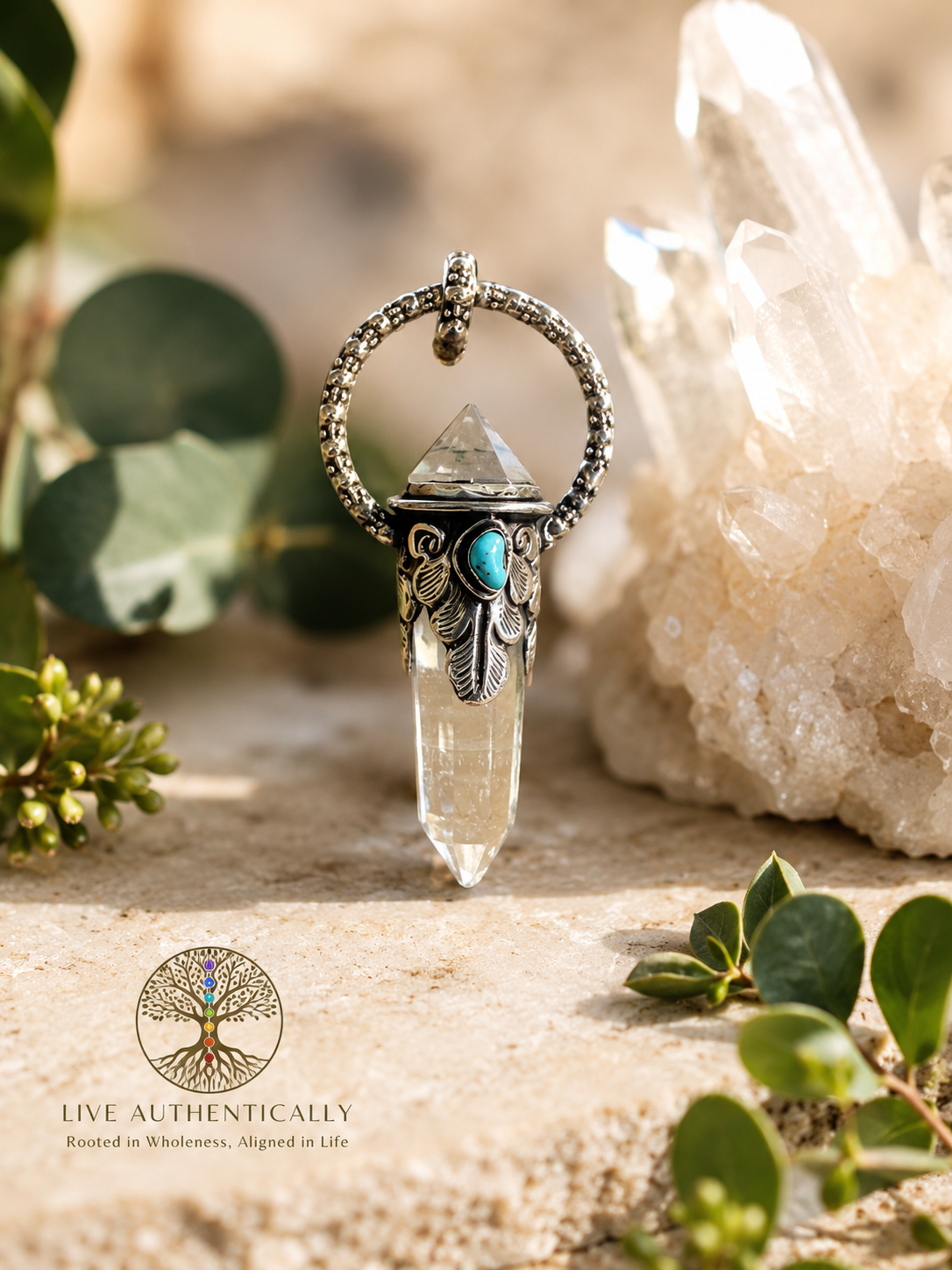 Himalayan Crystal Quartz Pointed Pendant, Handcrafted