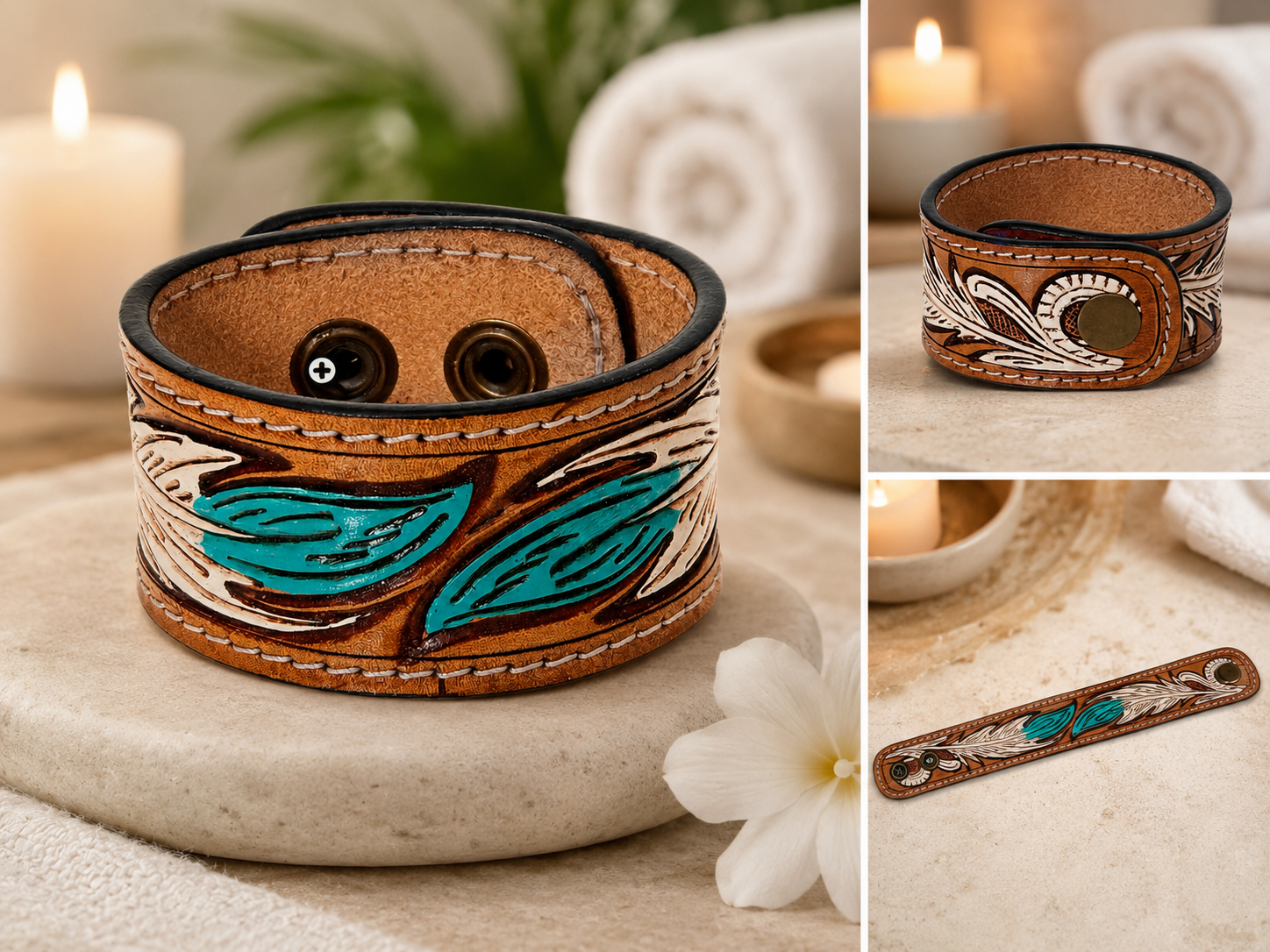 Hand Tooled Carved Genuine Leather Bracelet