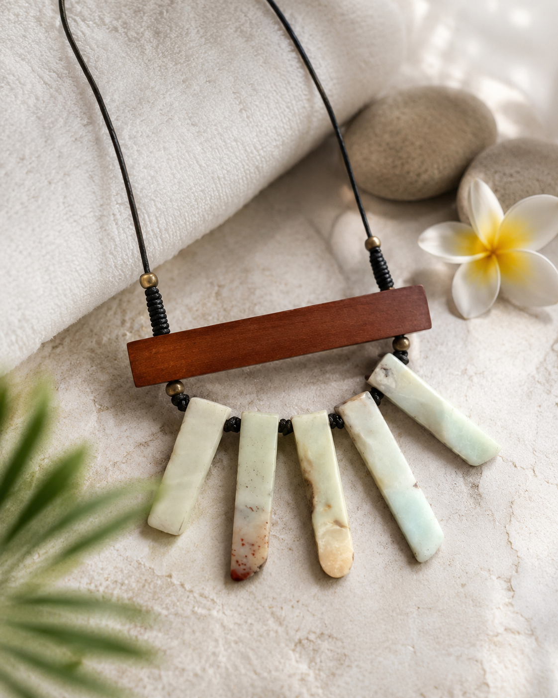 Geometric Amazonite & Wood Necklace