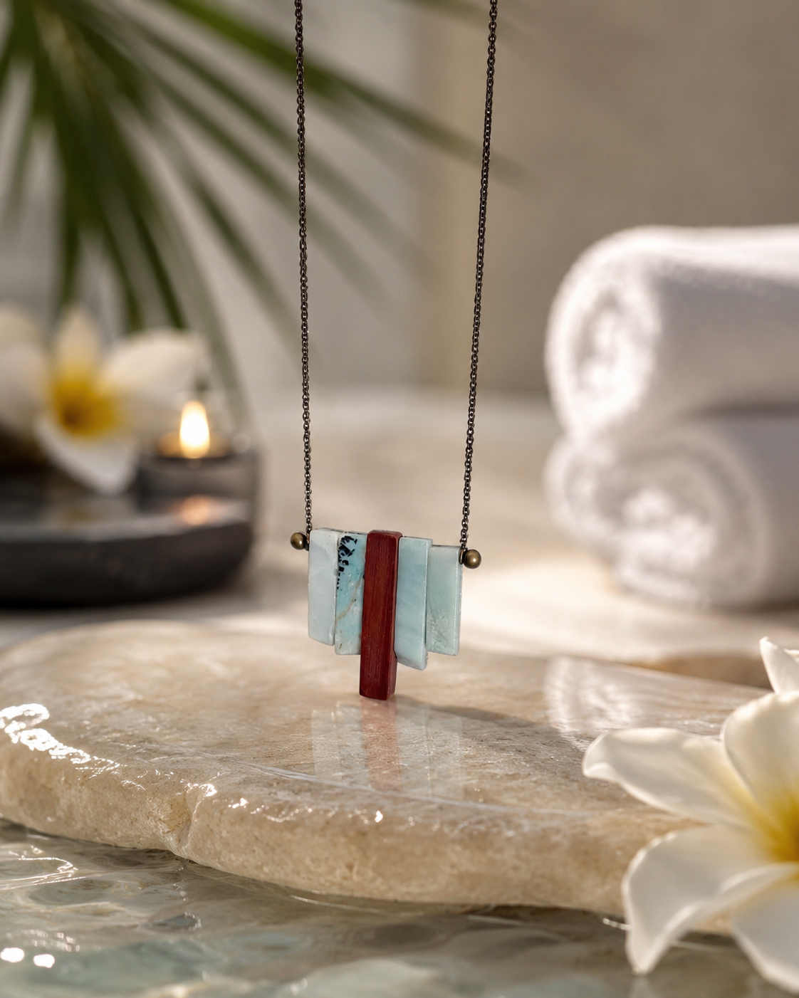 Chain Geometric Amazonite & Wood Necklace