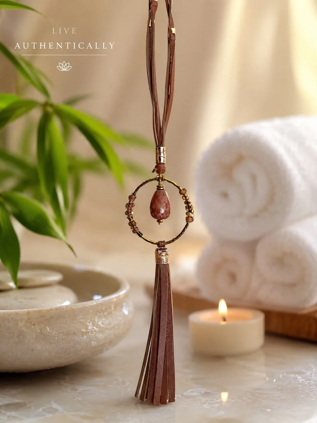 Long Smokey Pink Leather Necklace
