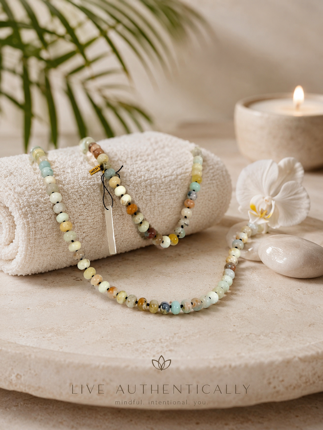 Hand-Knotted Long Faceted Amazonite-Rondelle Bead Necklace