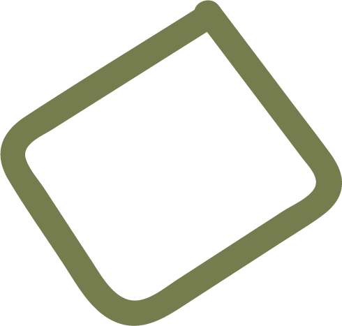 A greenish-brown rectangular rubber stamp with a handle.