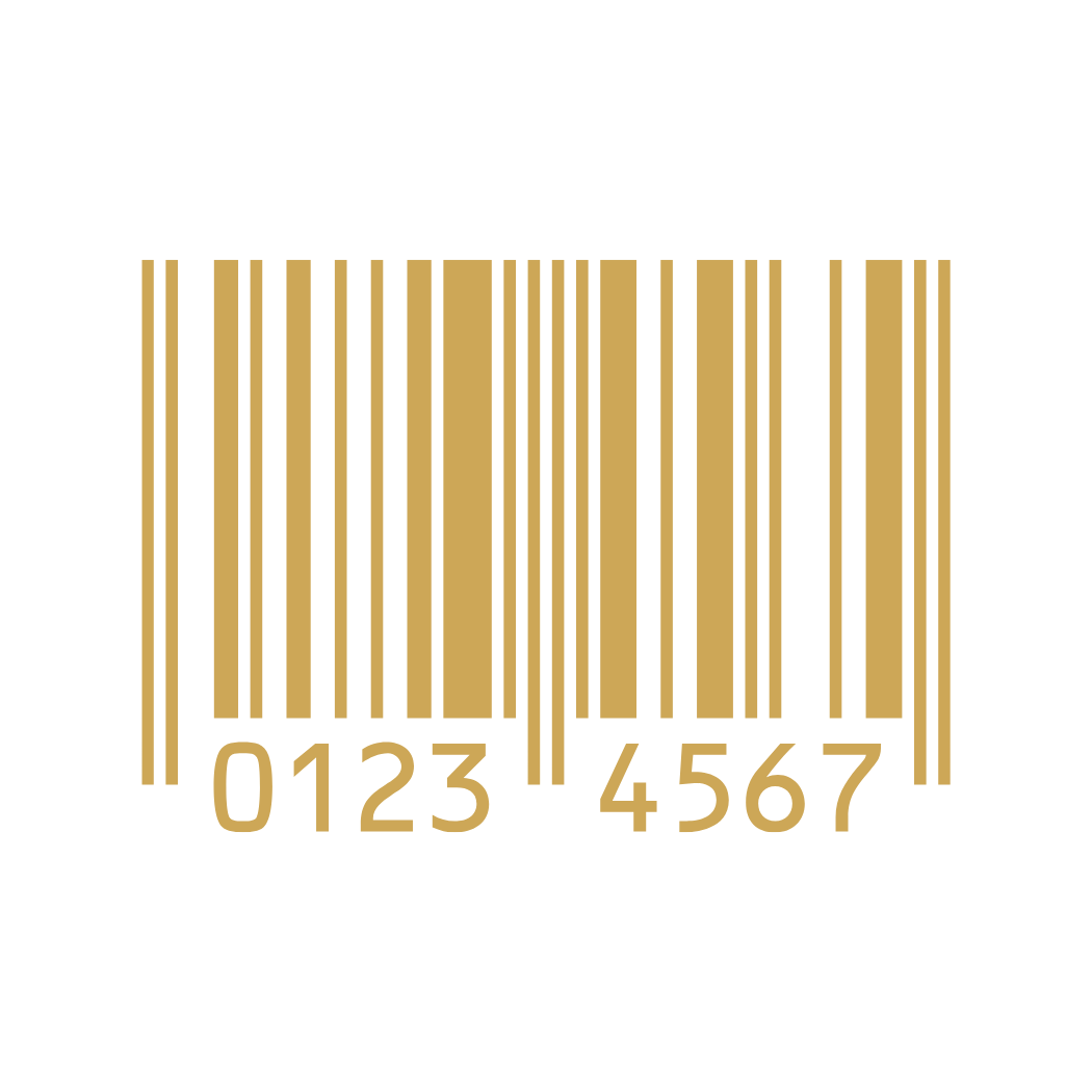 A black background with a gold barcode and the numbers 0123 4567 underneath.