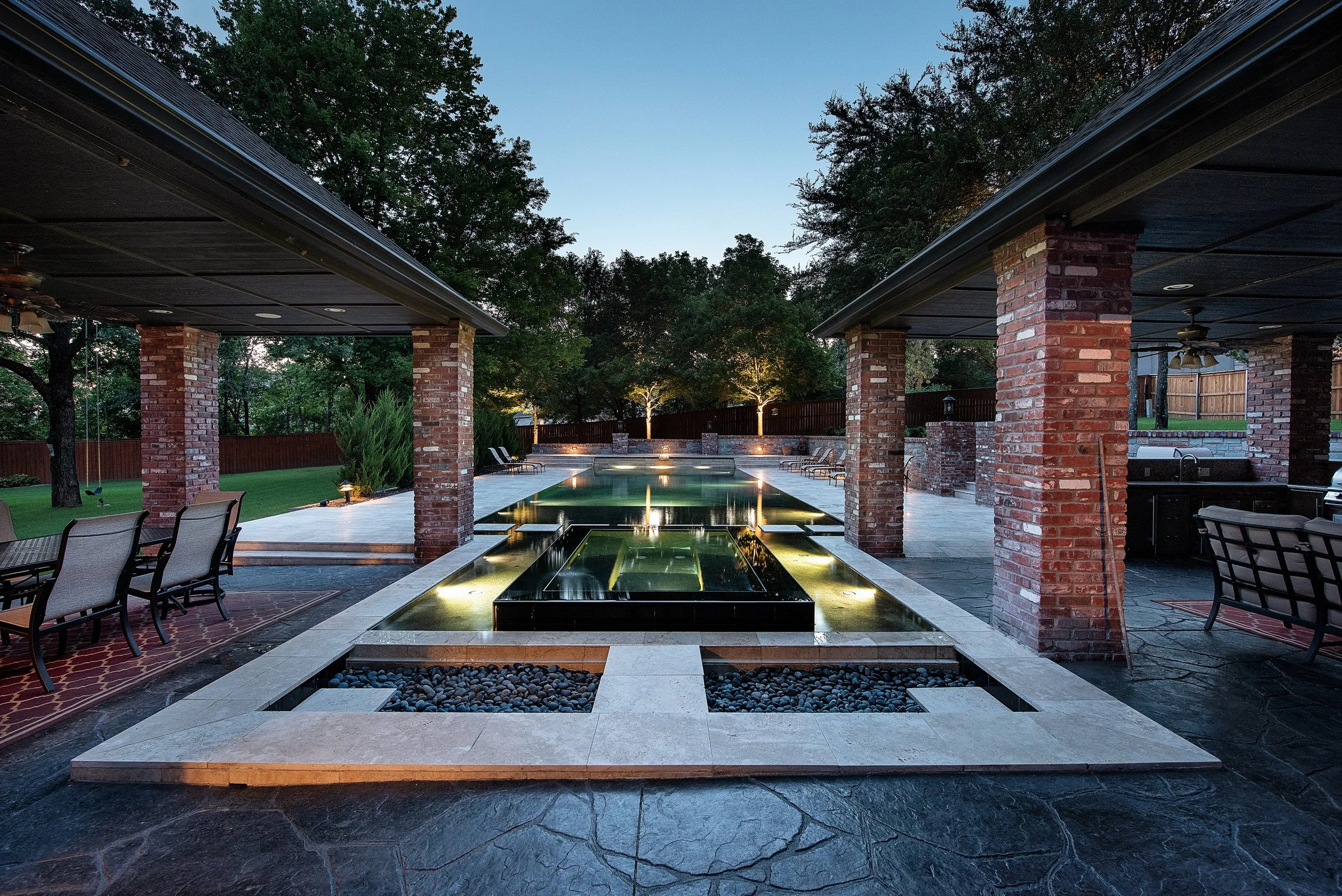 Vanishing edge spa floating stepping stones wood diving board.jpg