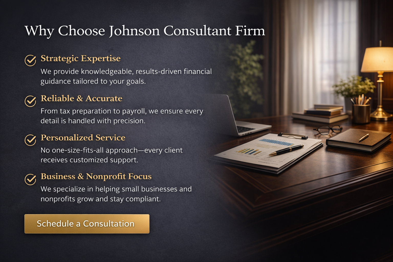 Johnson Consultant Firm providing tax preparation, business consultsing, and financial services for individuals and small business