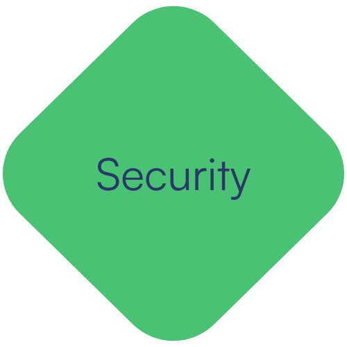 A green diamond-shaped badge with the word 'Security' written in blue in the center.