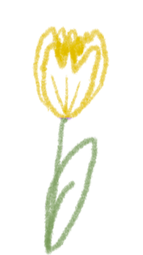 Drawing of a yellow flower with a green stem and leaf.