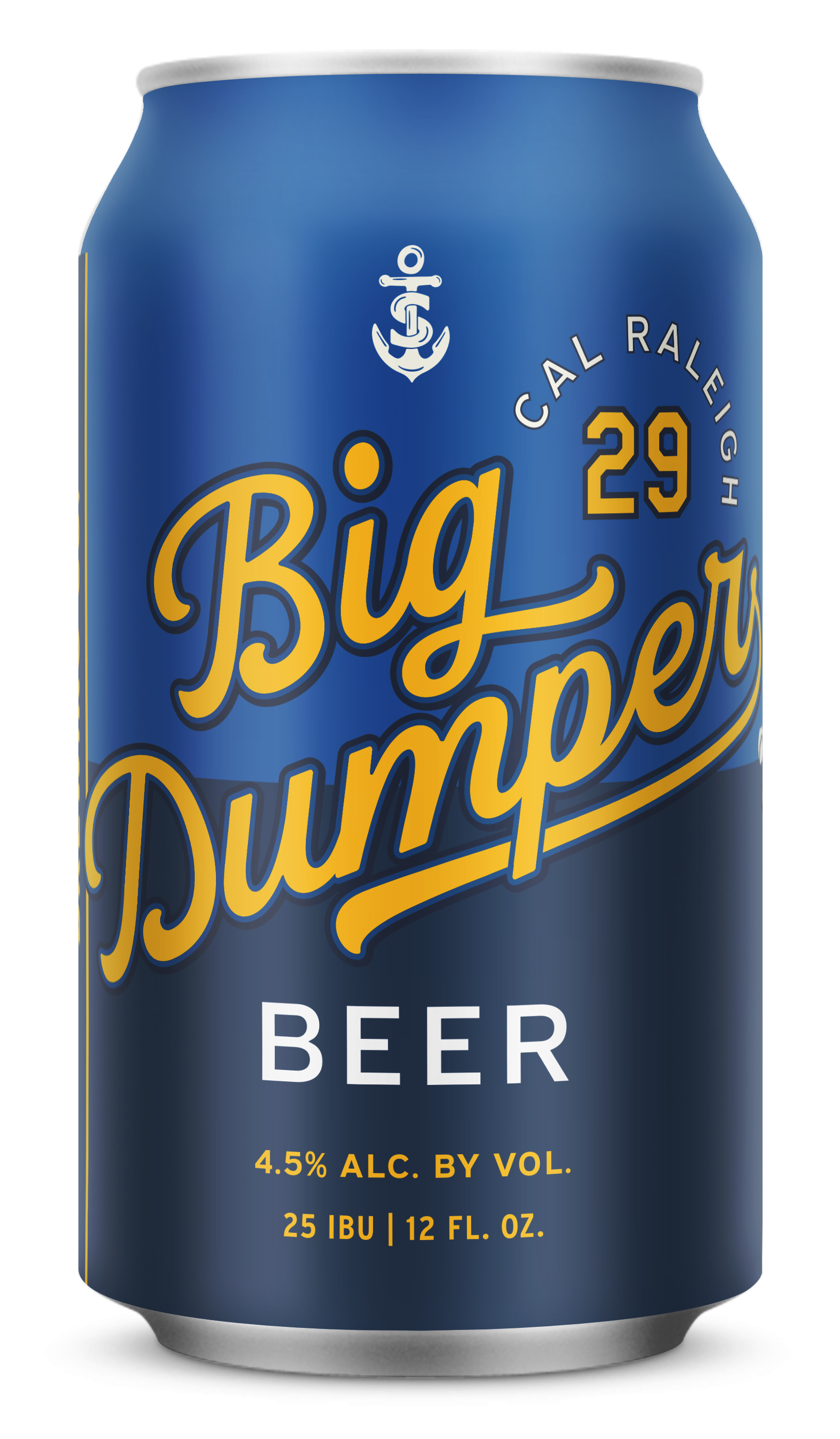 A blue can of Big Dunyah beer with gold and white text, showing it has 4.5% alcohol, 25 IBU, and 12 fluid ounces.