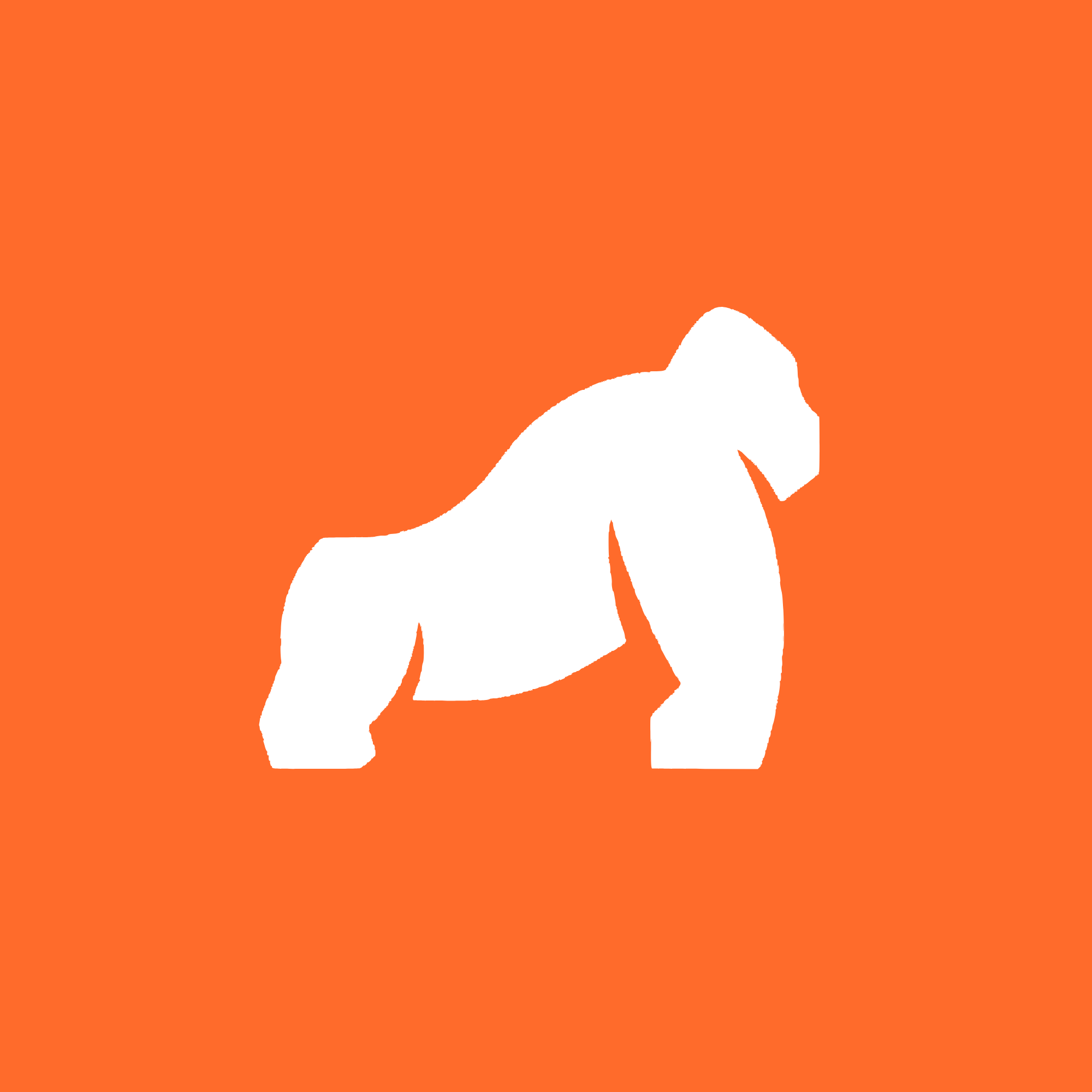 White silhouette of a gorilla on an orange background.