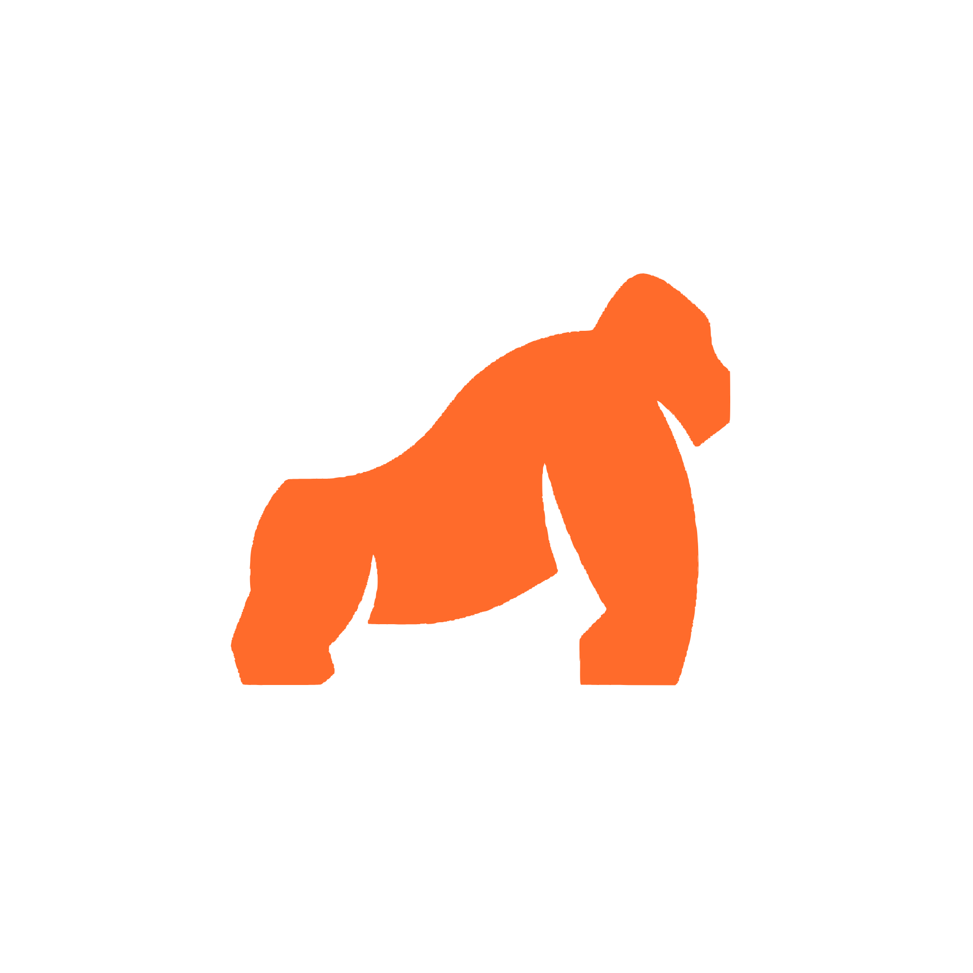 Silhouette of an orange gorilla on a white background.