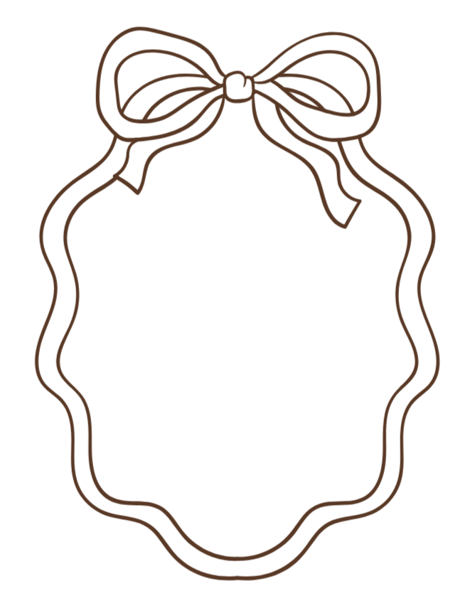 Outline of a decorative frame with a bow at the top, meant for a label or sign.