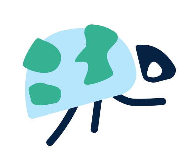 Cartoon illustration of a ladybug with a blue body and green spots.