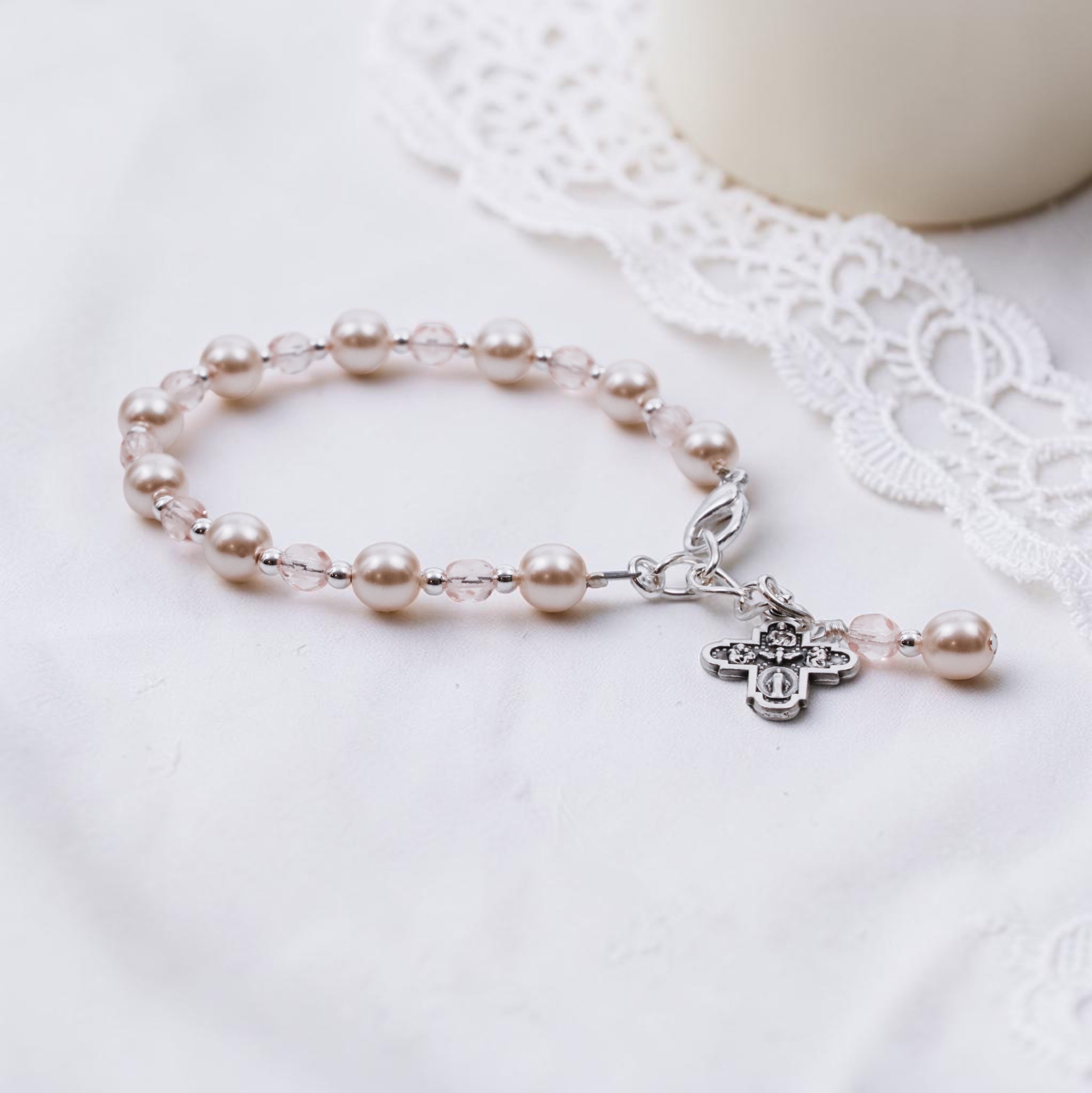 Rose Pearl Vintage First Communion Bracelet