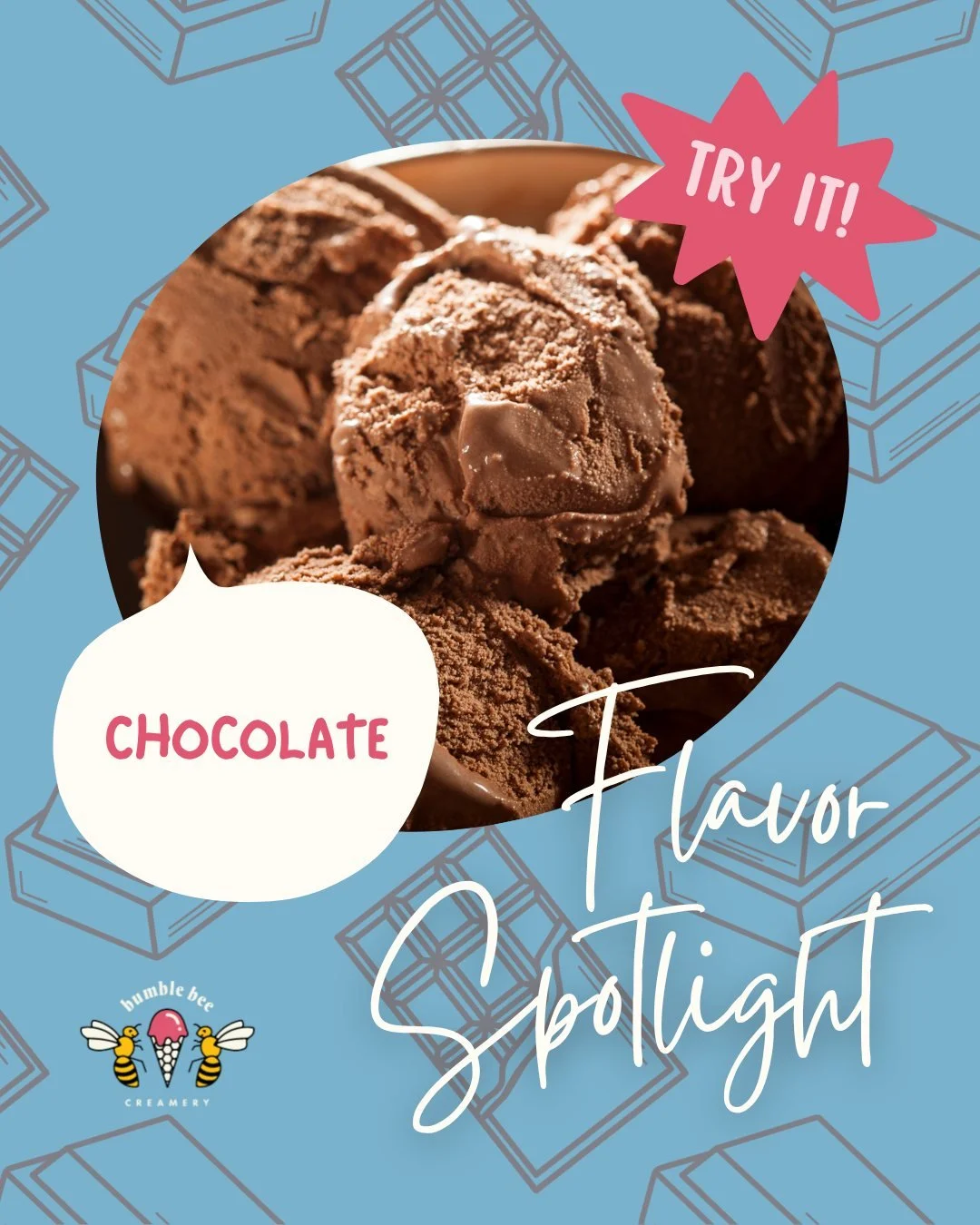 🍫 Buzzing with excitement for our flavor of the week? It&rsquo;s CHOCOLATE! 🐝 

Dive into a sweet swirl that&rsquo;ll have you buzzing with joy! Don&rsquo;t be afraid to indulge&mdash;life is too short to skip dessert! 🍦✨ 

#BumbleBeeCreamery #Cho