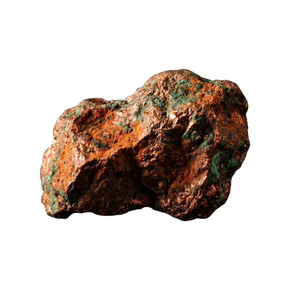 A reddish-brown mineral or rock with greenish patches against a black background.