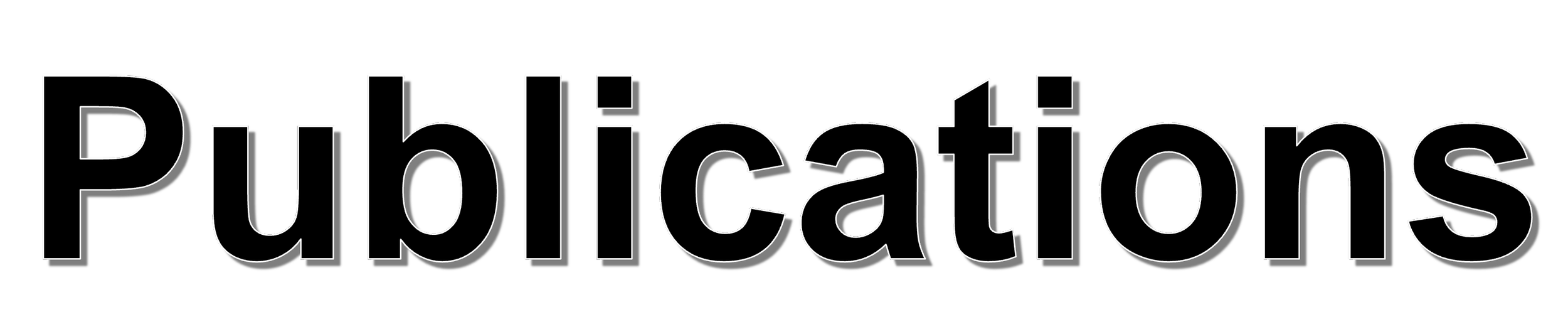 3D text graphic saying 'Publications' in black, white, and gray colors.