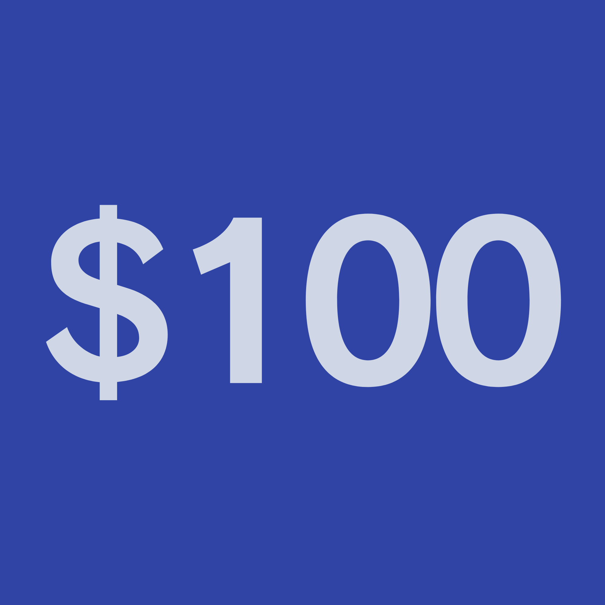 Donate button. Blue background with large text displaying '$100'