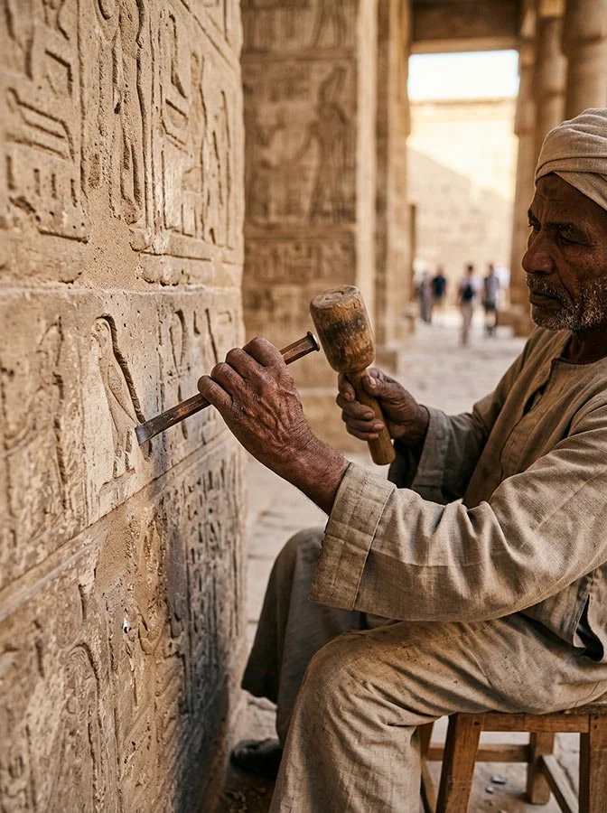 Gravure de hiéroglyphes égyptiens sur pierre illustrant les systèmes d’écriture anciens avant l’alphabet