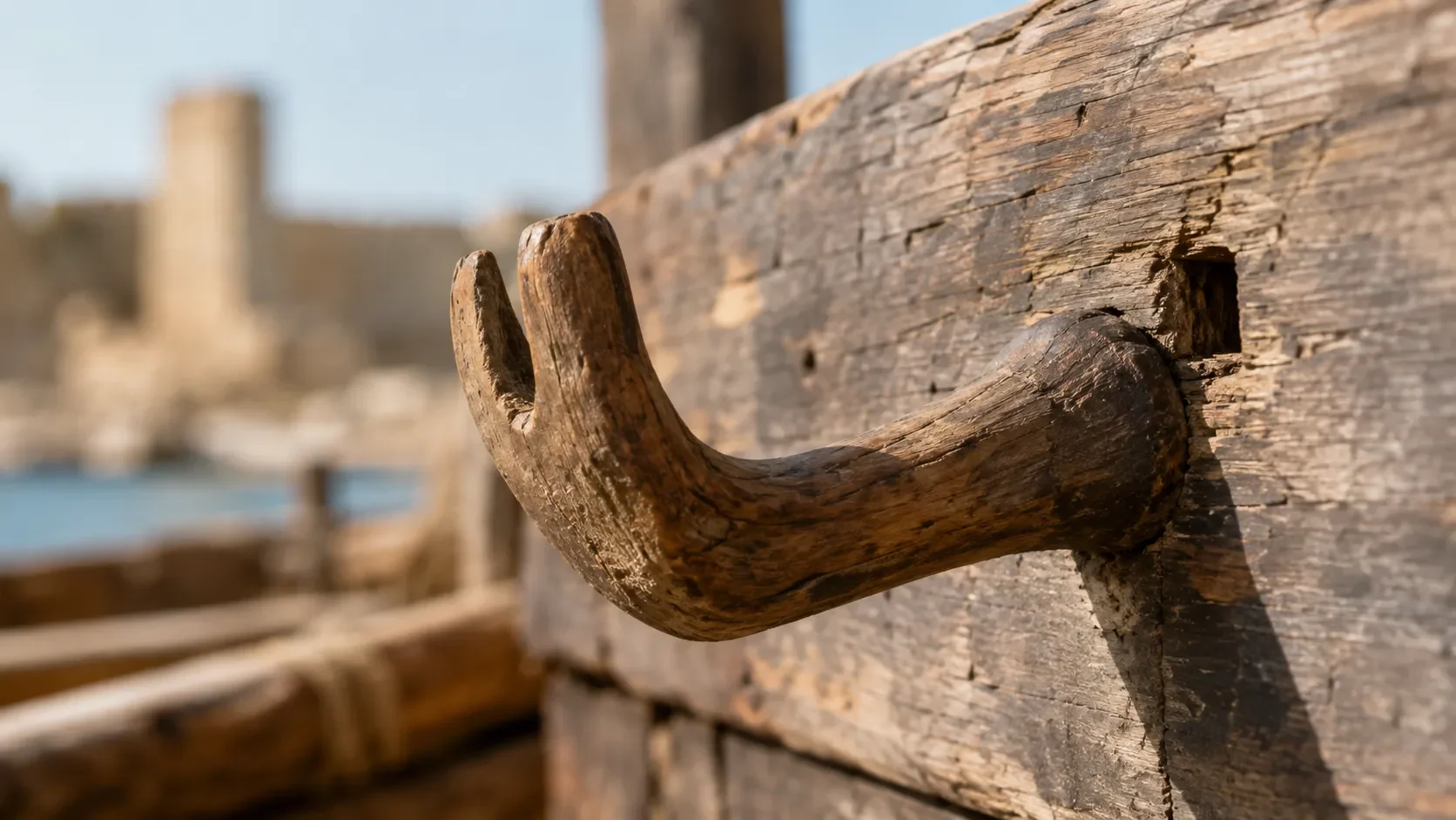 Ancient wooden hook evoking the debated origin of the Phoenician letter Waw