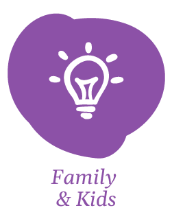 Purple lightbulb icon with the words "Family & Kids" written below.