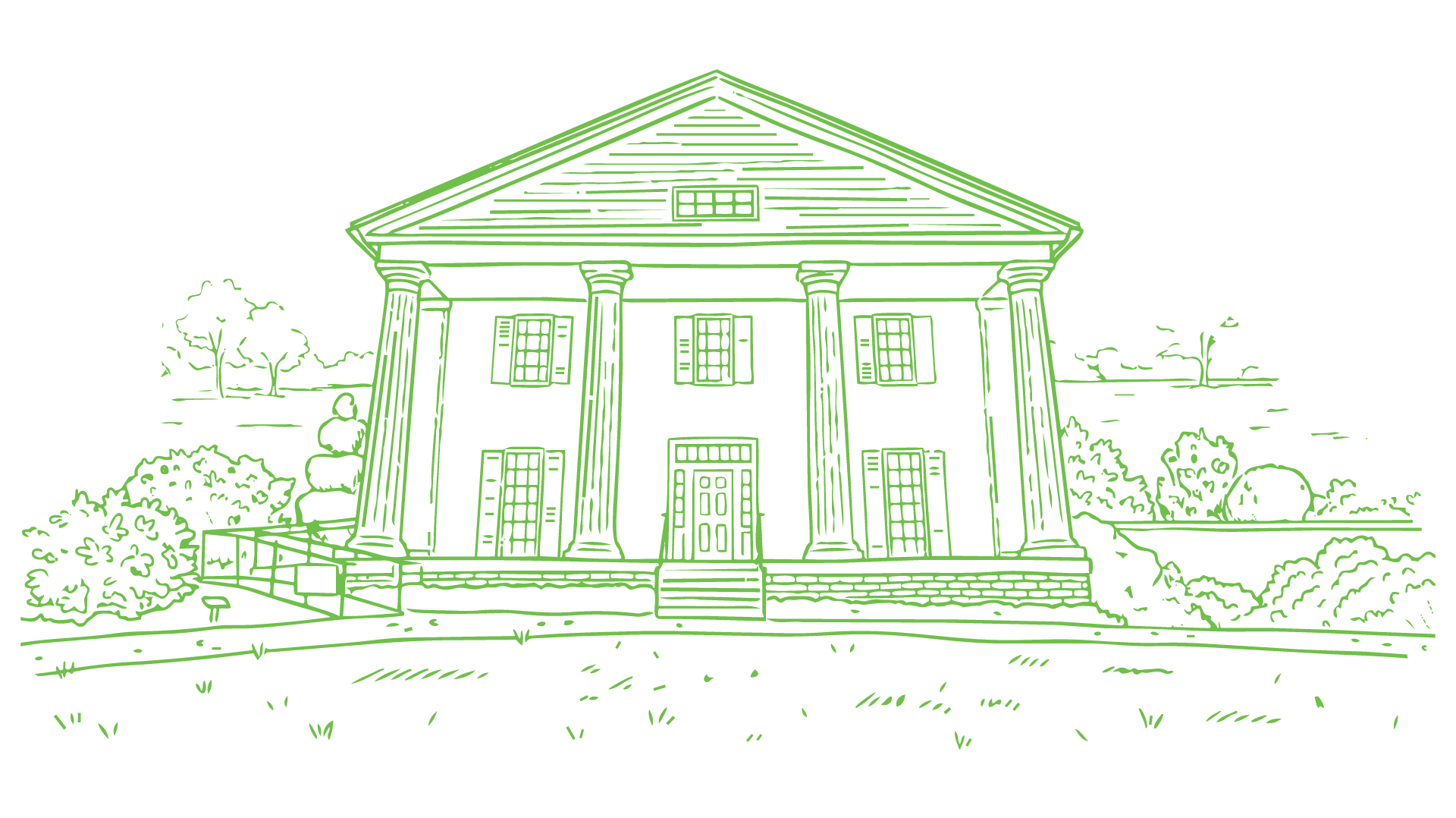 Illustration of Barrington Hall. Discover historic Roswell landmarks and other incredible places that contribute to the character and charm of Roswell, Georgia.