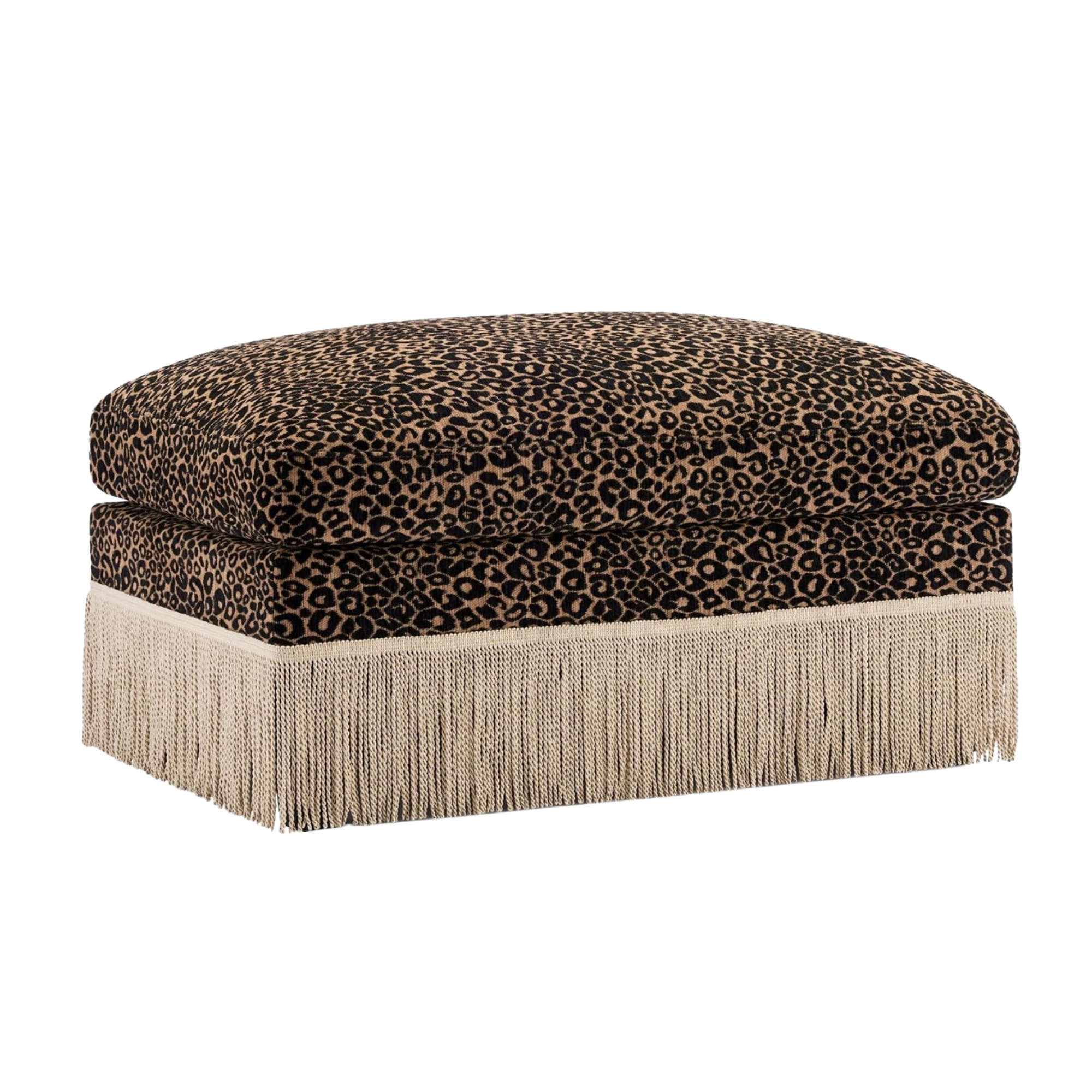 Leopard Ottoman with Tassel Trim