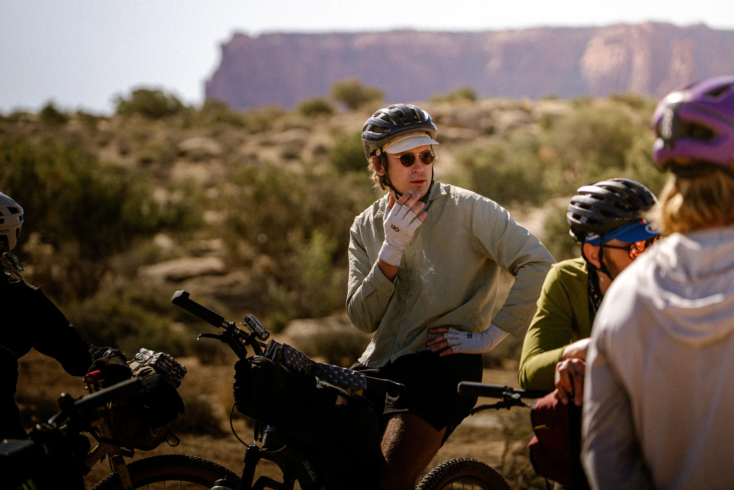 bikepacker smoking before a ride