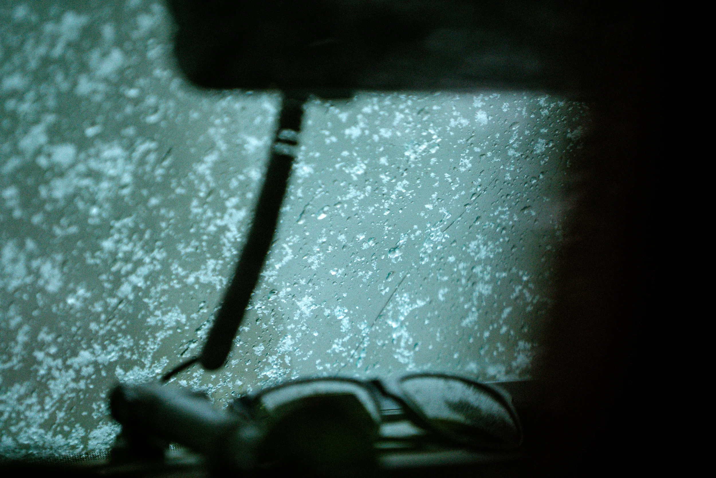 snowflakes on a bronco windshield