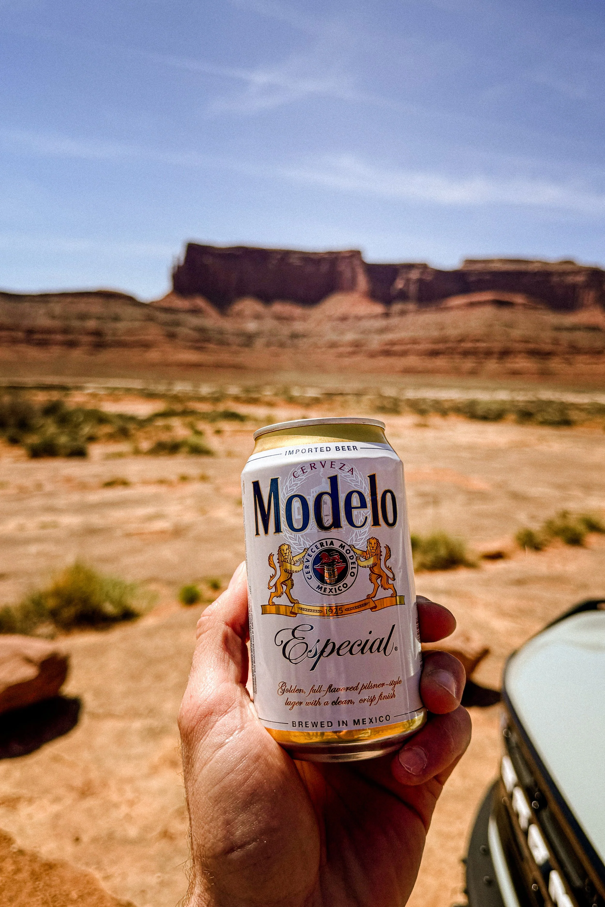 hand holding a modelo beer can