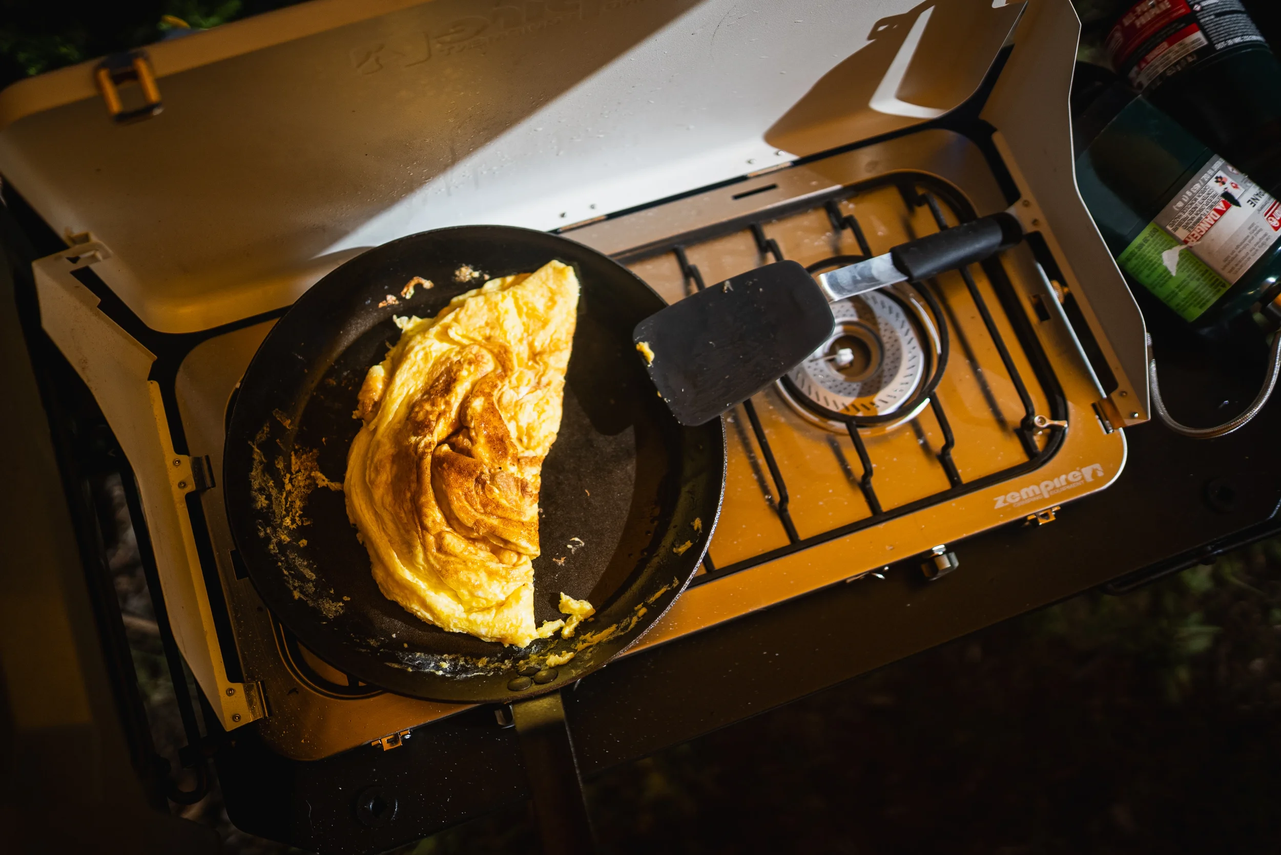 country omelette on a camp stove