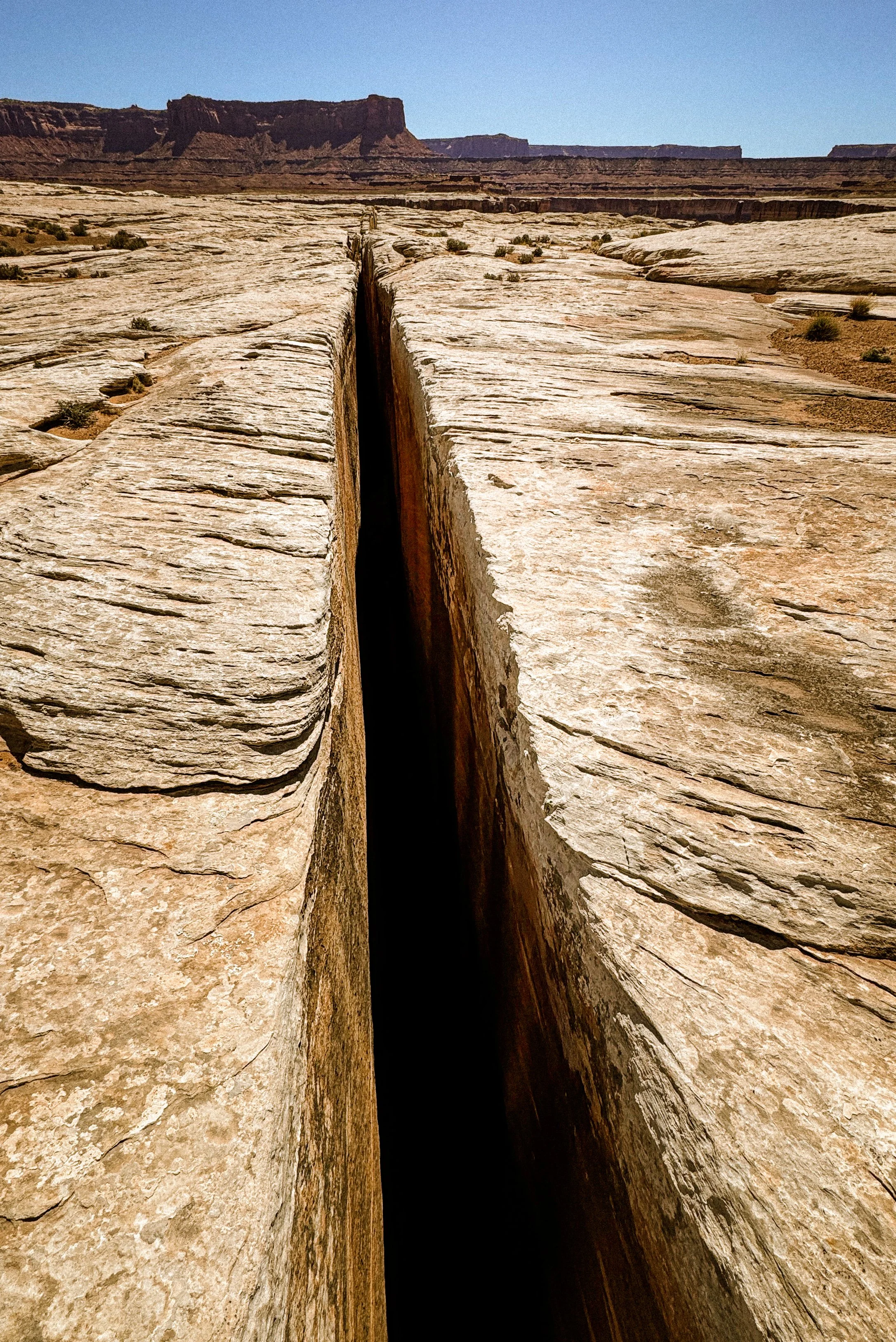 deep crack in a sandstone slab