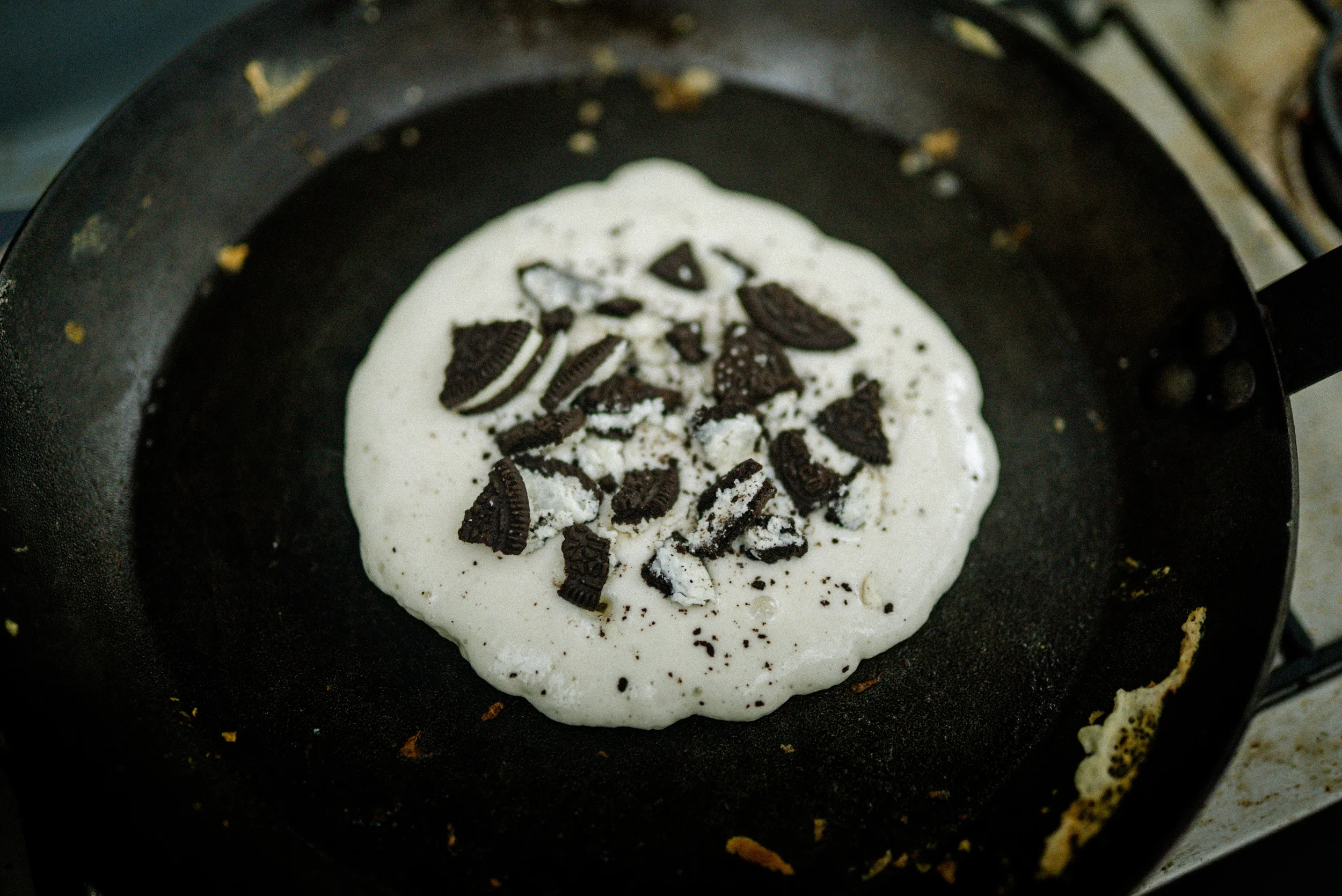 oreos crumbled on a pancake