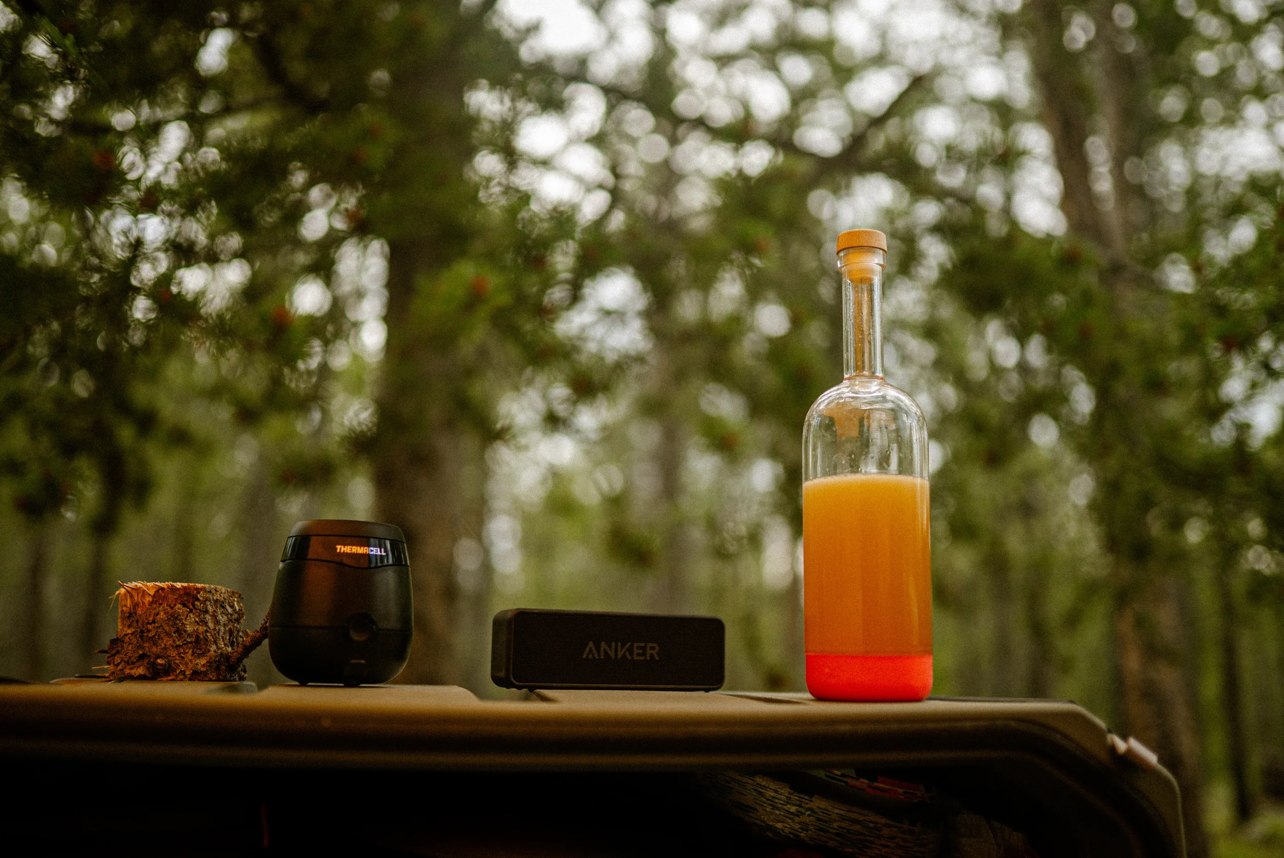 camp kitchen and gadgets with a bottle of whisky
