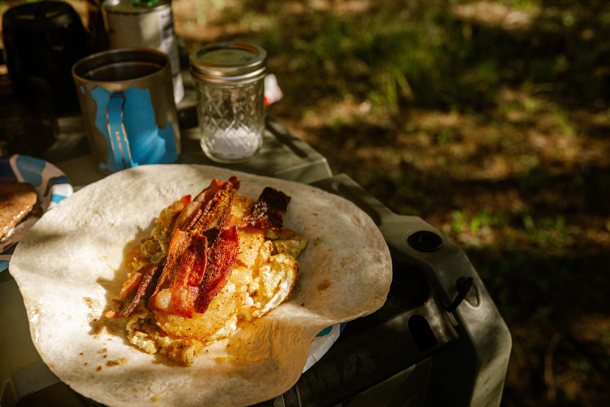 breakfast burrito on a camp tale