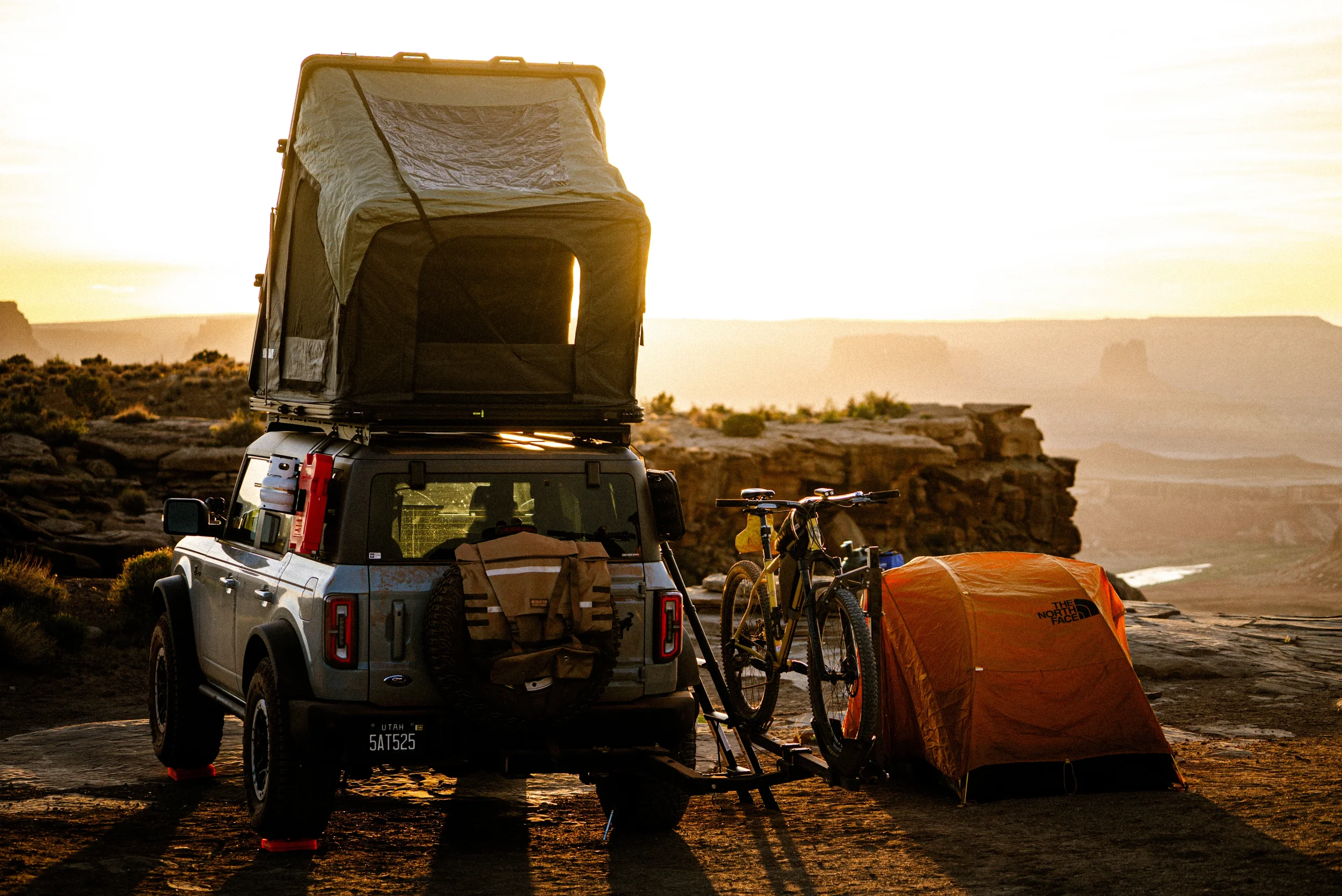 ford bronco and ground tent in canyonlands national park