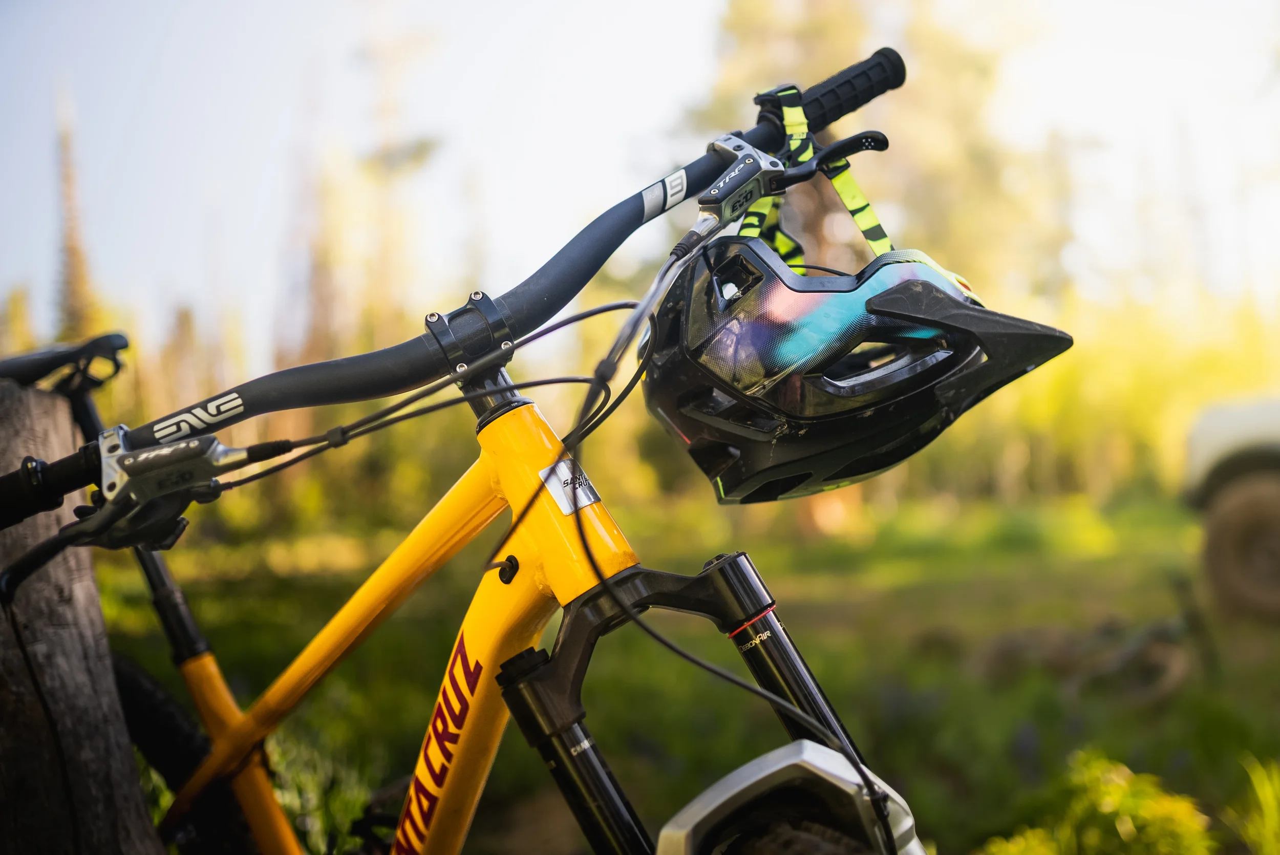 helmet handing on a santa cruz mountain bike