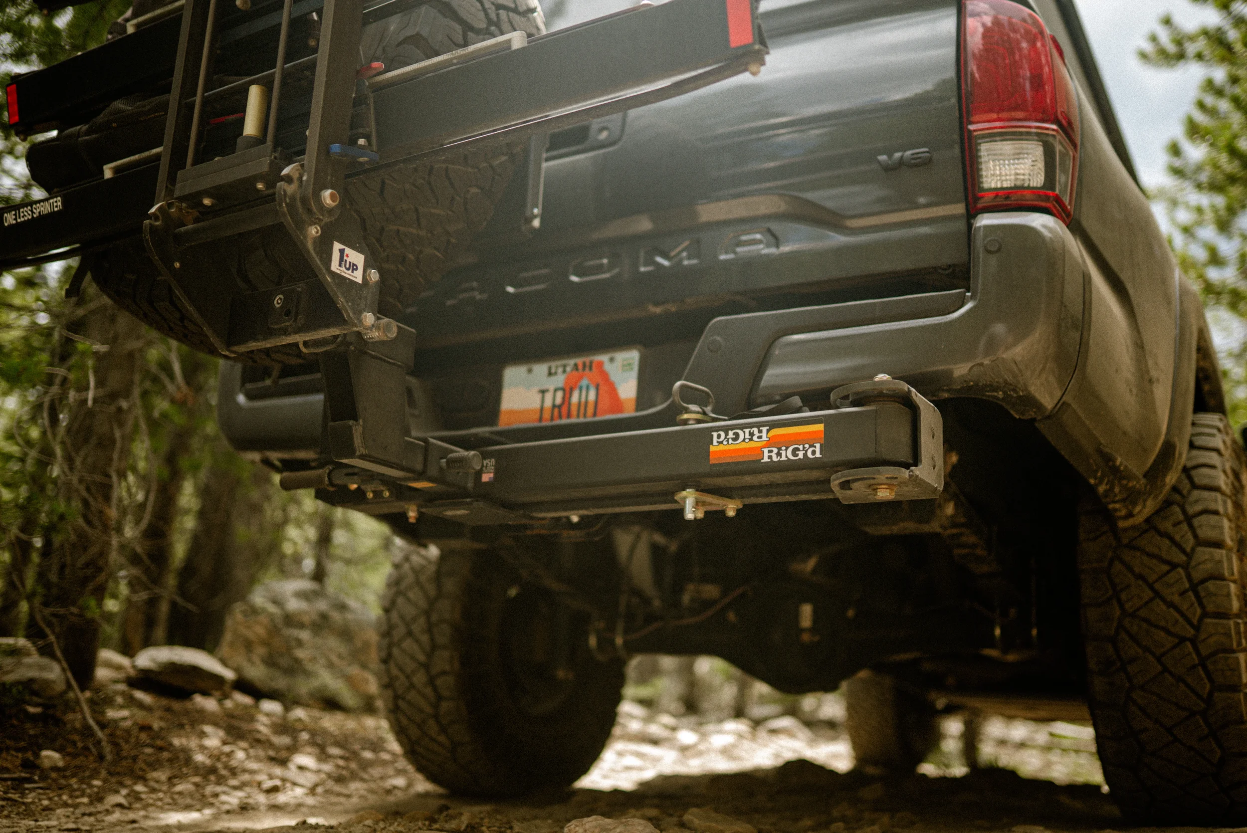 rig'd hitch rack on a tacoma offroading