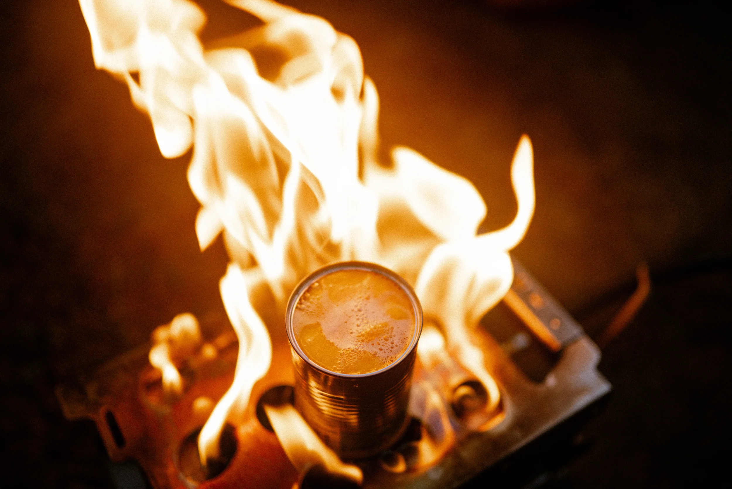 peaches sizzling on a fire