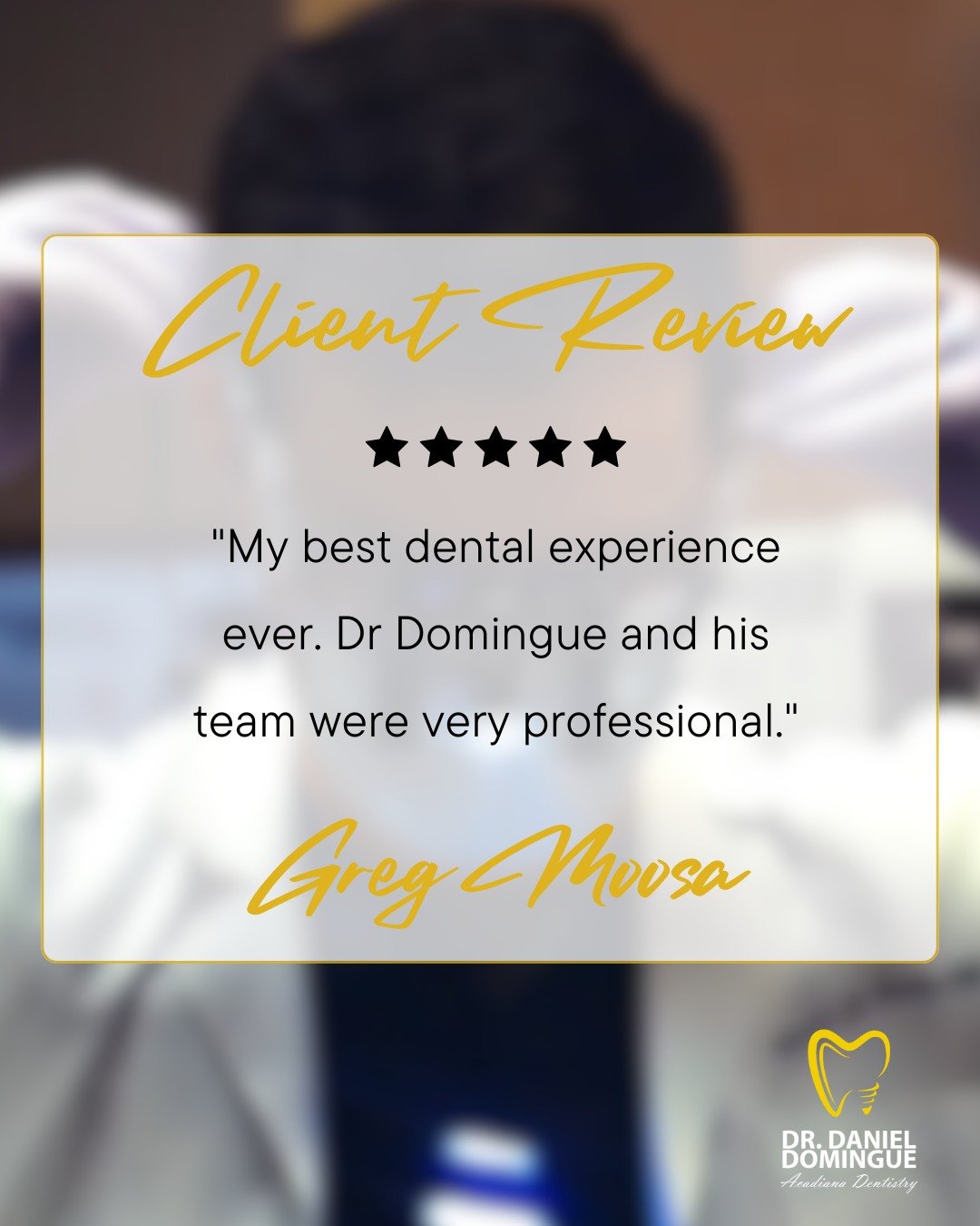 &ldquo;Best dental experience ever.&rdquo;

Thank you, Greg, for the 5-star review. We&rsquo;re proud to provide a professional, patient-focused experience from consultation through treatment and beyond.

Our goal is not only to deliver exceptional c
