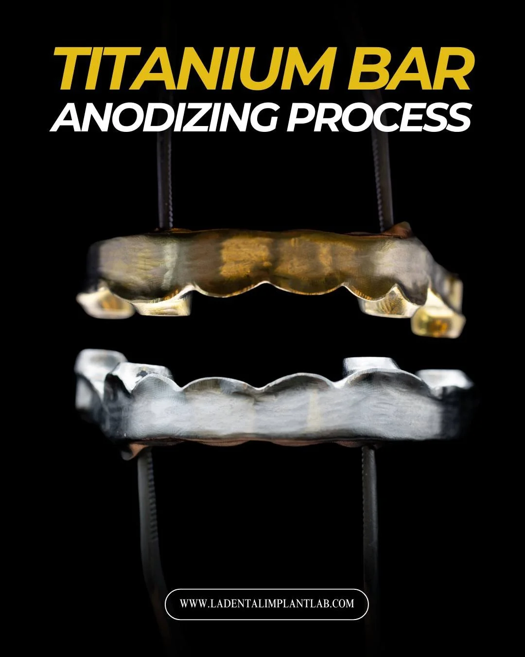 Titanium bars before and after anodizing.

Anodization is more than color enhancement. It is a controlled electrochemical process that modifies the titanium oxide layer while maintaining the material&rsquo;s biocompatibility and structural integrity.