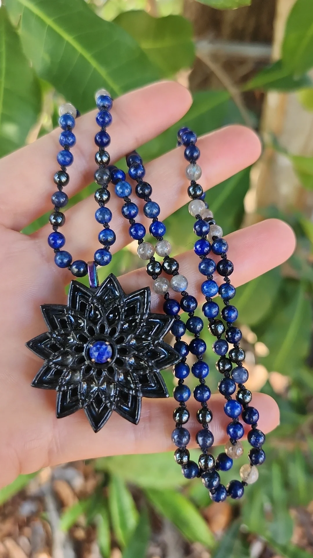 Elevated Pendants Mini Mala Collaboration with Lapis Lazuli, Labradorite & Hematite