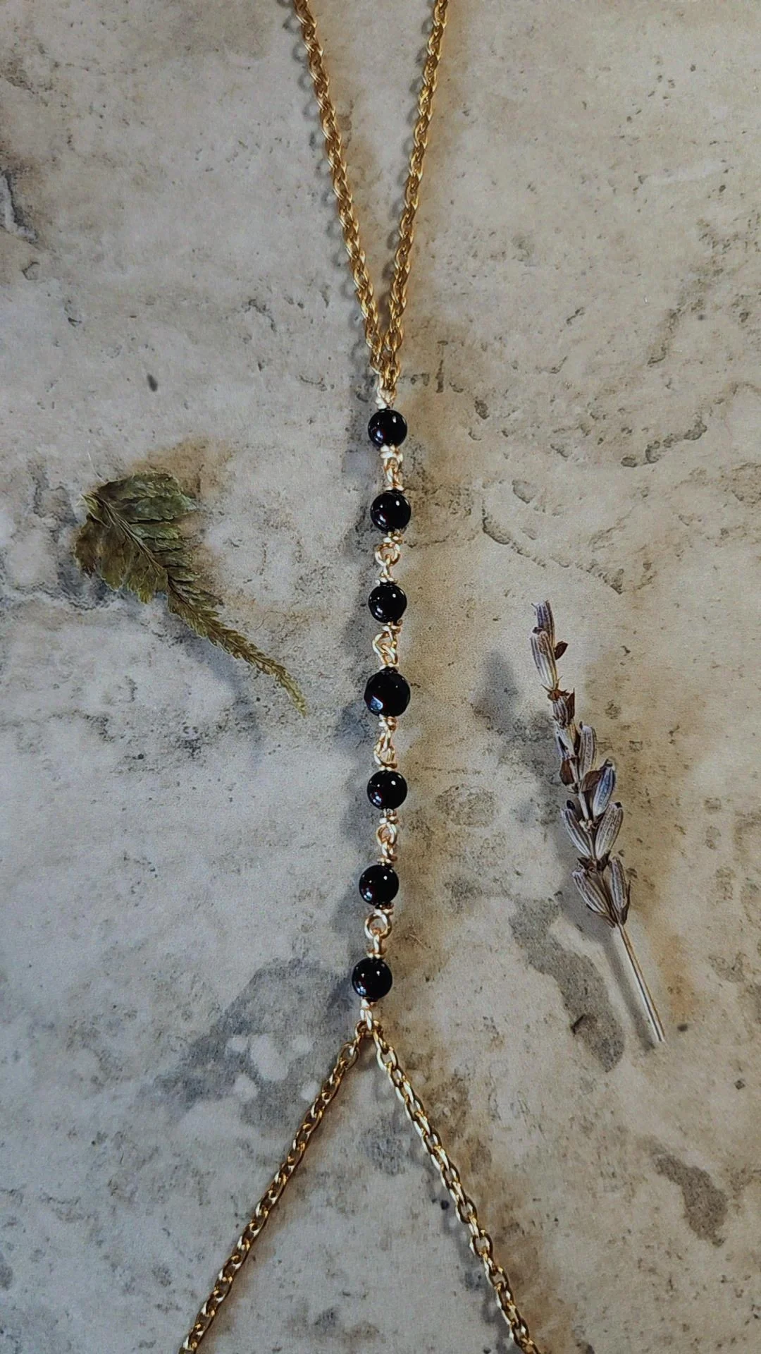 Black Tourmaline Body Harness Chain in 22k Gold