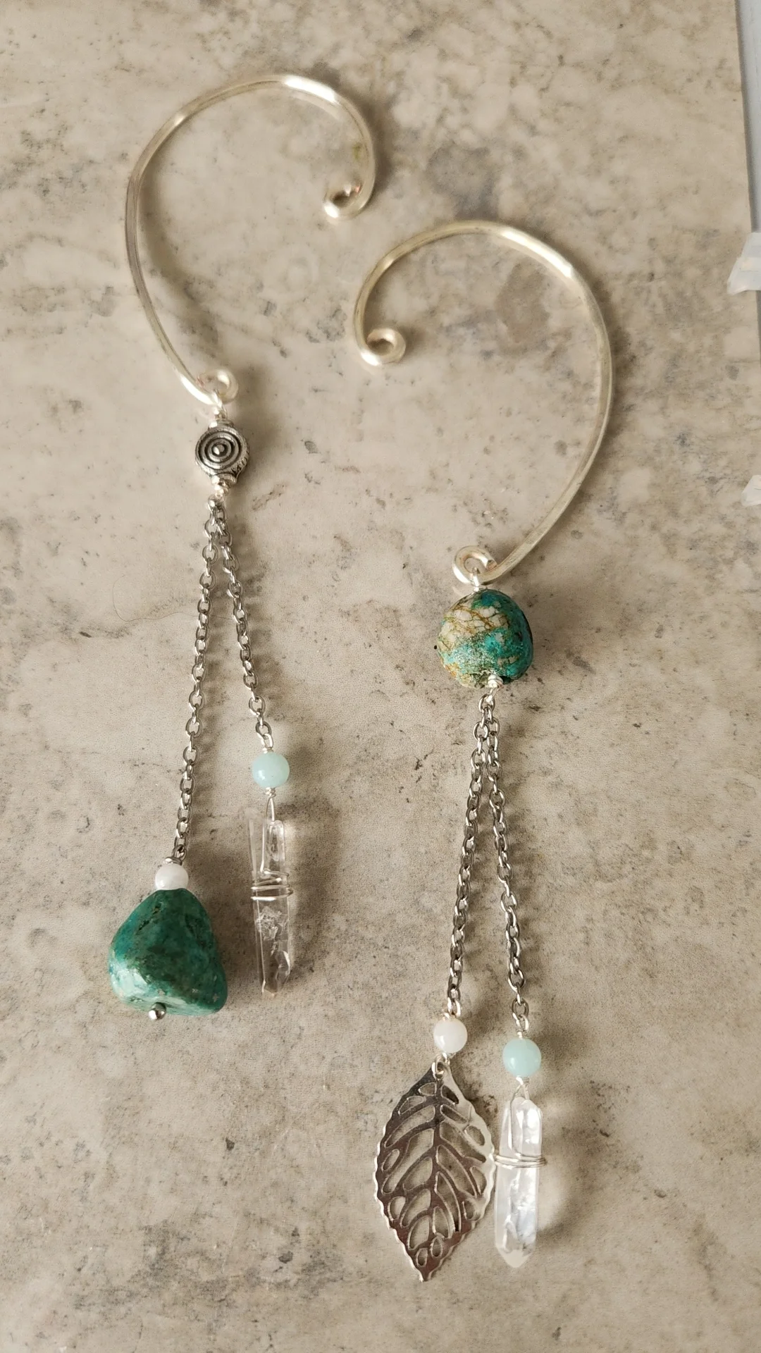Ear Cuff with Turquoise, Crystal Quartz & Moonstone Drops