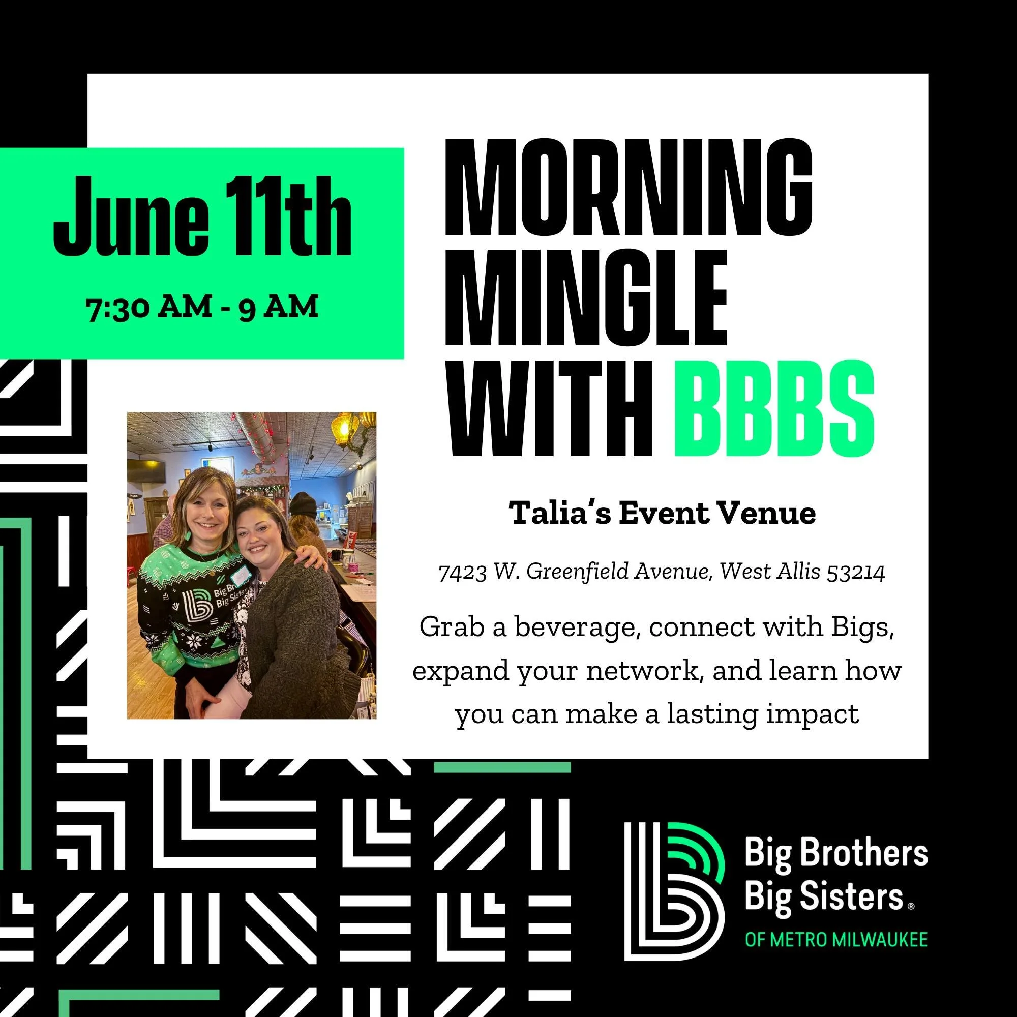 🚨 TOMORROW!!! 🚨

Don't forget to stop by our next Morning Mingle tomorrow morning at @taliaseventvenue from 7:30 AM - 9 AM. This is not only a great way to start your day but a great way to learn more about our mentorship programs and how to get in